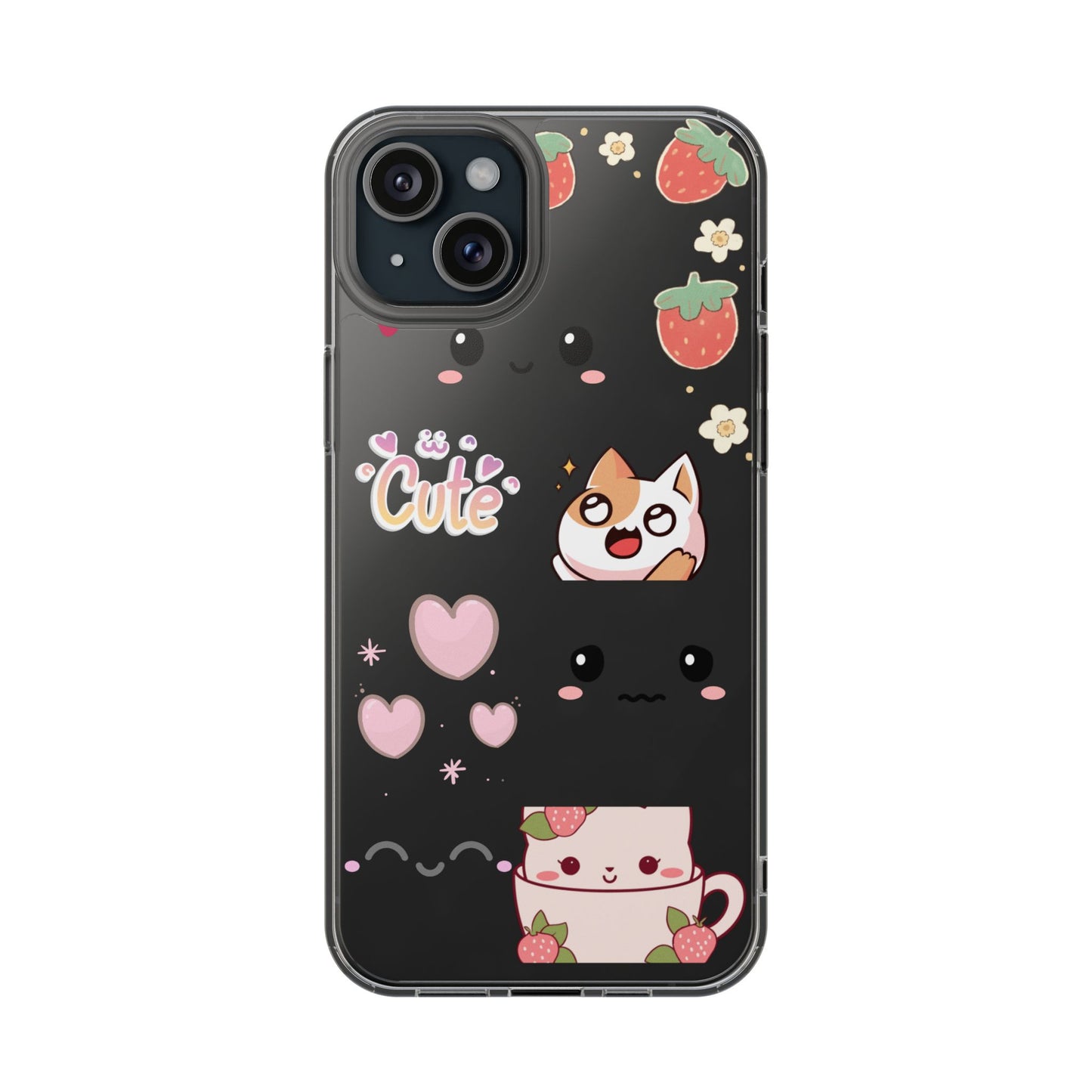 Phone Case, Kawaii Kitty Cute Clear Phone Cover, Fun Colorful Transparent Case, See thru iPhone Case, Charm Design, Gift for Cat Lovers,
