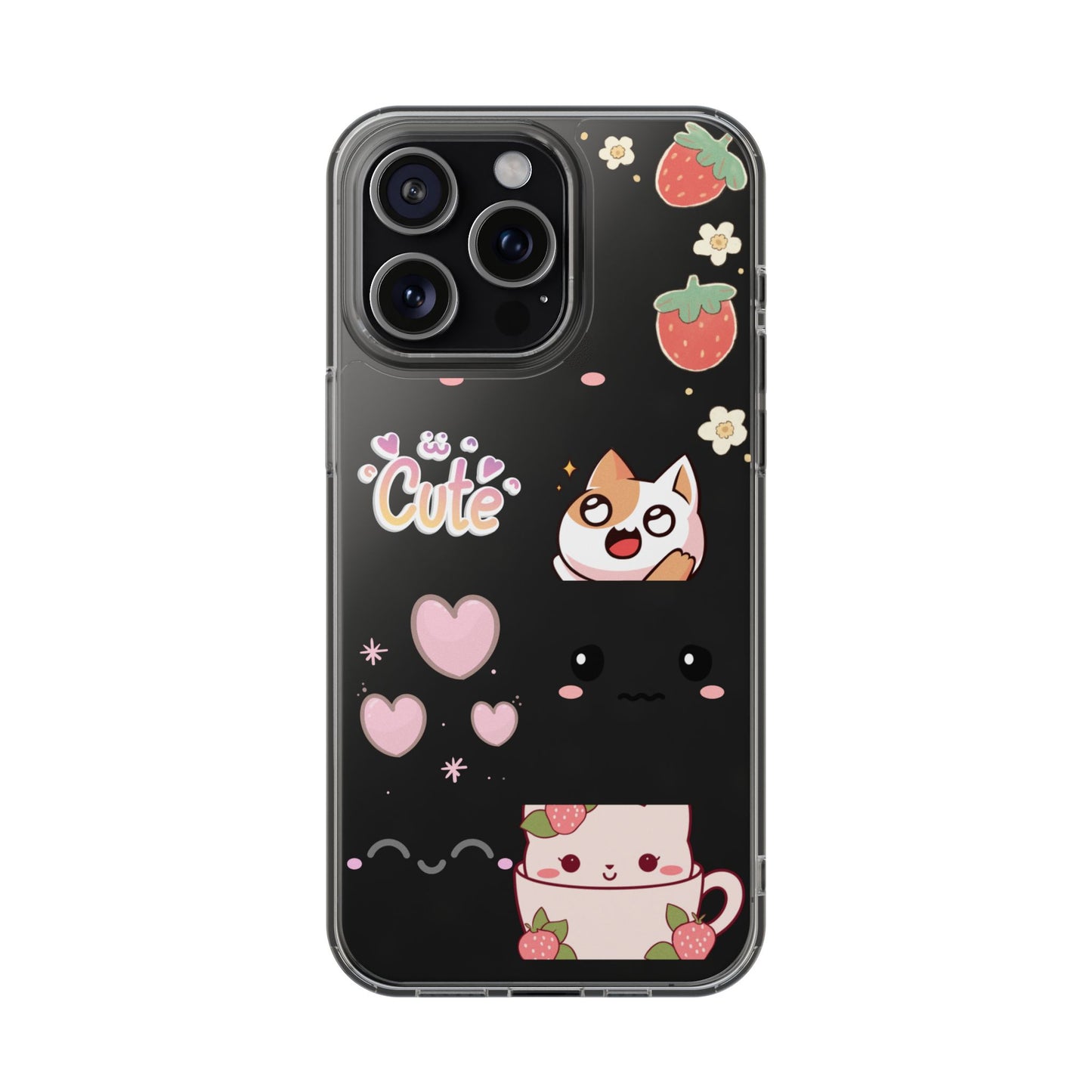 Phone Case, Kawaii Kitty Cute Clear Phone Cover, Fun Colorful Transparent Case, See thru iPhone Case, Charm Design, Gift for Cat Lovers,