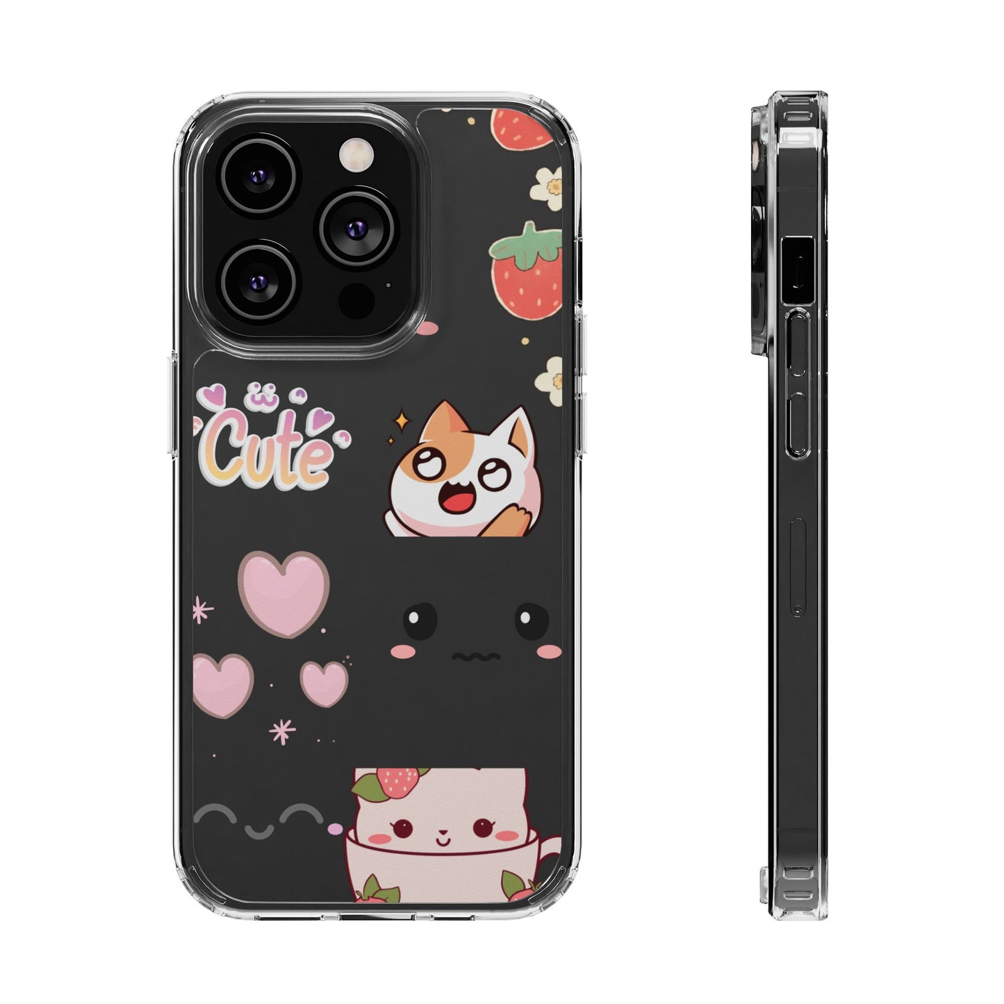 Phone Case, Kawaii Kitty Cute Clear Phone Cover, Fun Colorful Transparent Case, See thru iPhone Case, Charm Design, Gift for Cat Lovers,