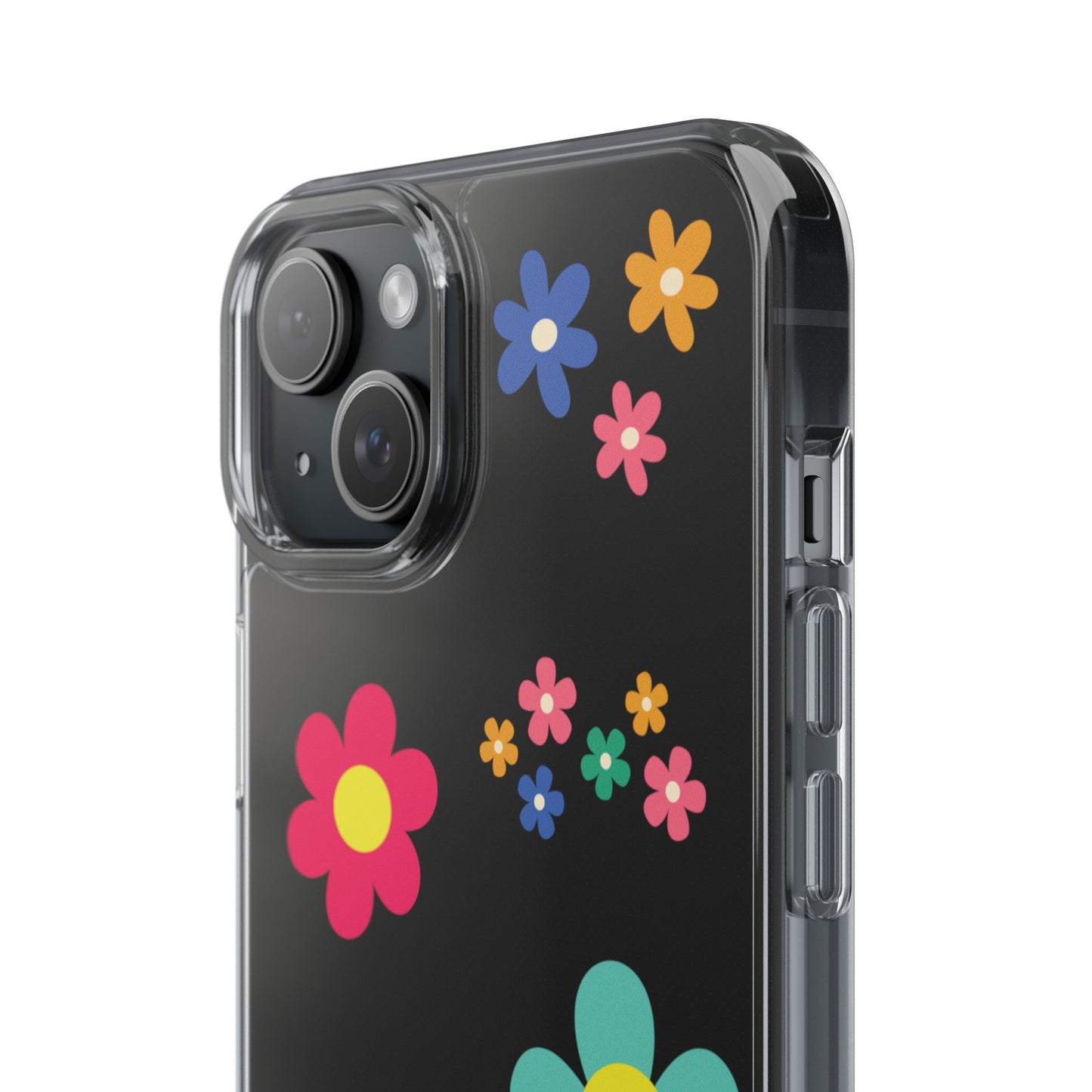 Phone Case, Cute Floral Transparent Cover, Retro Flower Power, Colorful and Happy, Clear Case Gift