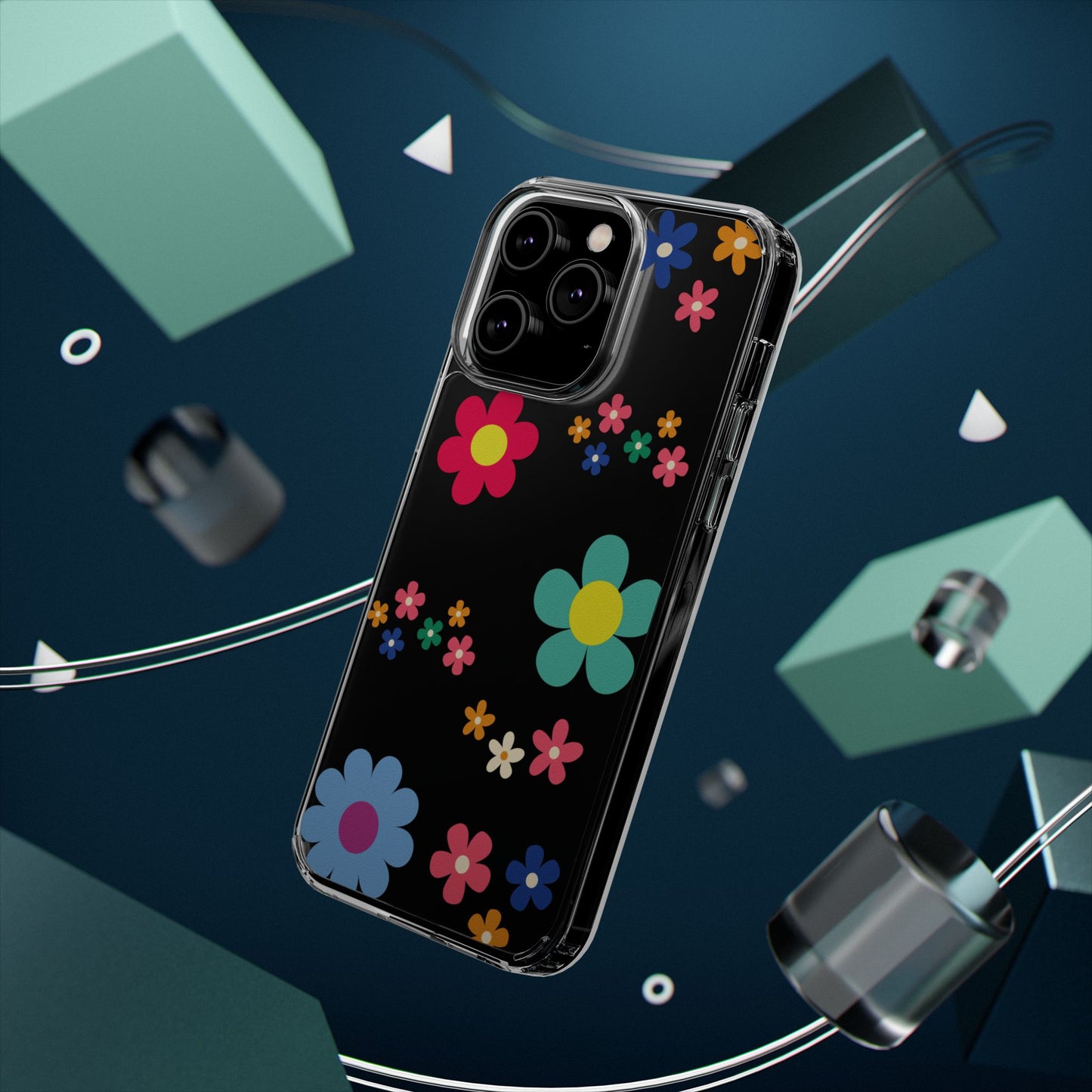 Phone Case, Cute Floral Transparent Cover, Retro Flower Power, Colorful and Happy, Clear Case Gift