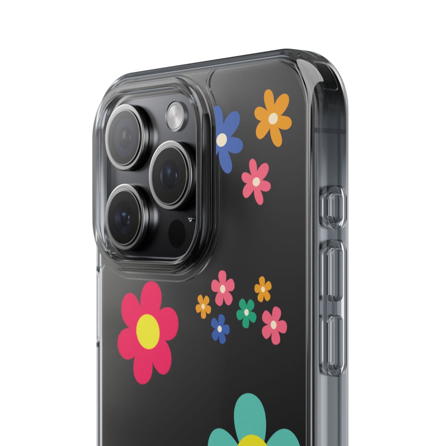 Phone Case, Cute Floral Transparent Cover, Retro Flower Power, Colorful and Happy, Clear Case Gift