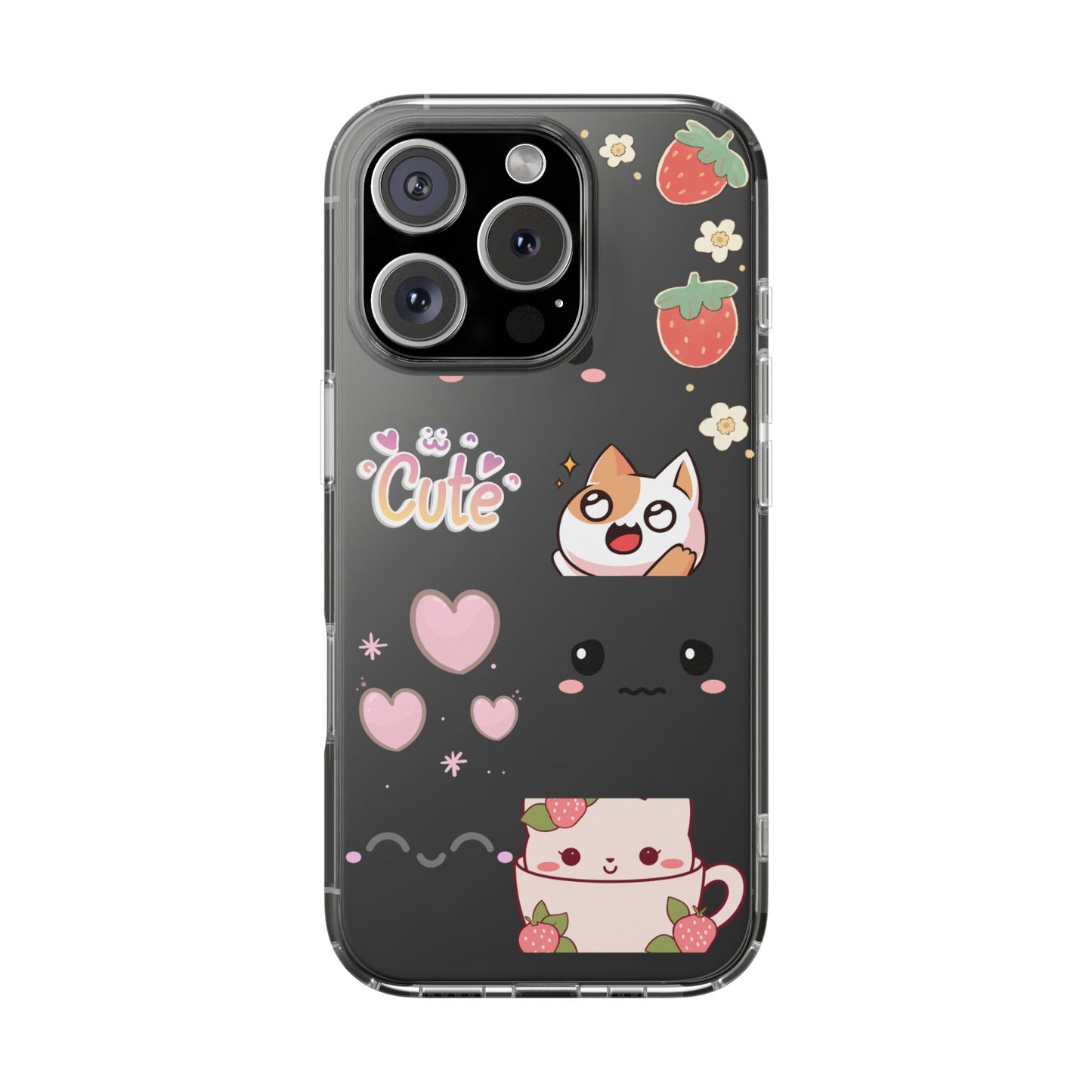 Phone Case, Kawaii Kitty Cute Clear Phone Cover, Fun Colorful Transparent Case, See thru iPhone Case, Charm Design, Gift for Cat Lovers,