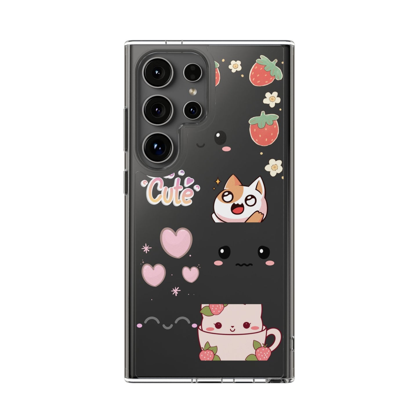 Phone Case, Kawaii Kitty Cute Clear Phone Cover, Fun Colorful Transparent Case, See thru iPhone Case, Charm Design, Gift for Cat Lovers,