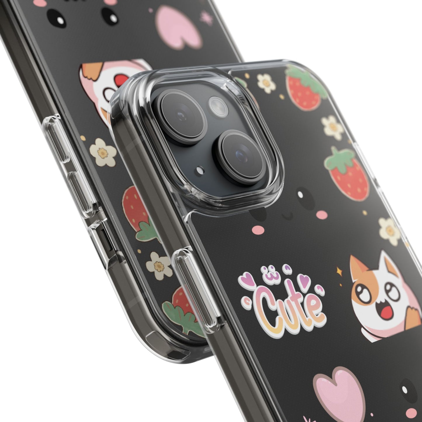 Phone Case, Kawaii Kitty Cute Clear Phone Cover, Fun Colorful Transparent Case, See thru iPhone Case, Charm Design, Gift for Cat Lovers,