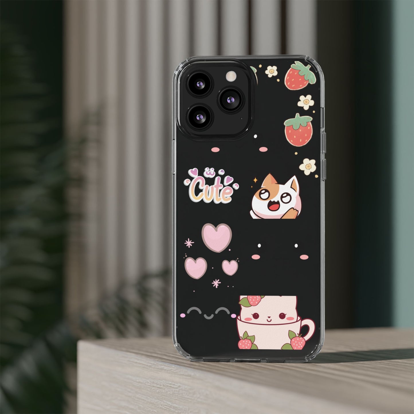 Phone Case, Kawaii Kitty Cute Clear Phone Cover, Fun Colorful Transparent Case, See thru iPhone Case, Charm Design, Gift for Cat Lovers,
