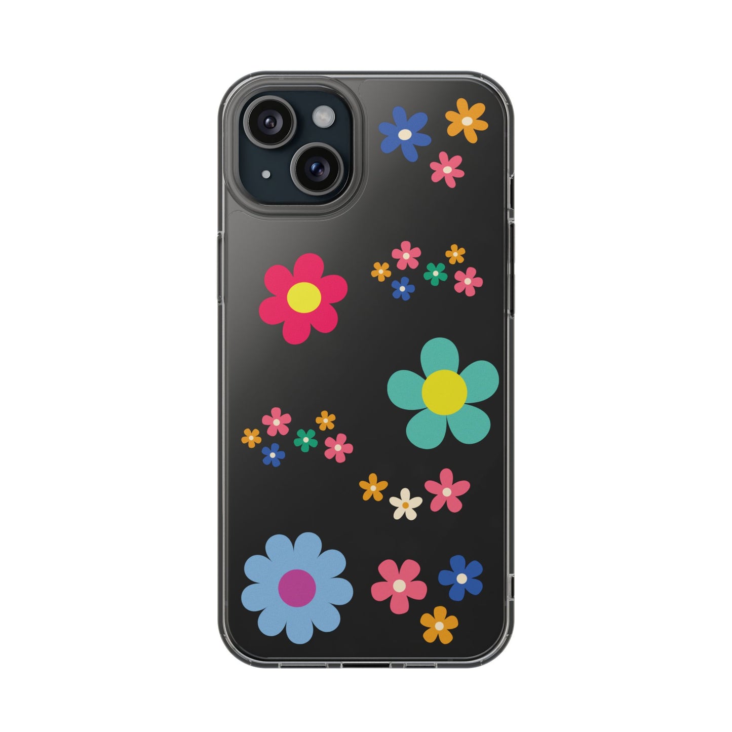 Phone Case, Cute Floral Transparent Cover, Retro Flower Power, Colorful and Happy, Clear Case Gift