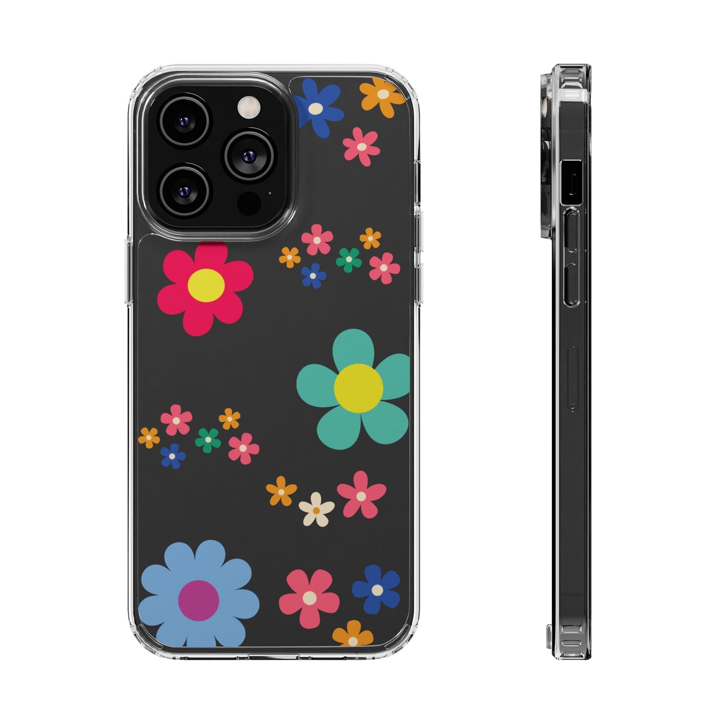 Phone Case, Cute Floral Transparent Cover, Retro Flower Power, Colorful and Happy, Clear Case Gift