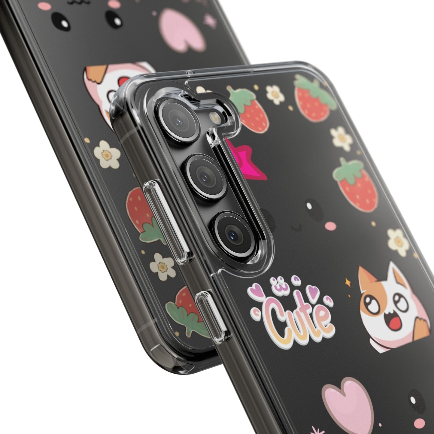 Phone Case, Kawaii Kitty Cute Clear Phone Cover, Fun Colorful Transparent Case, See thru iPhone Case, Charm Design, Gift for Cat Lovers,