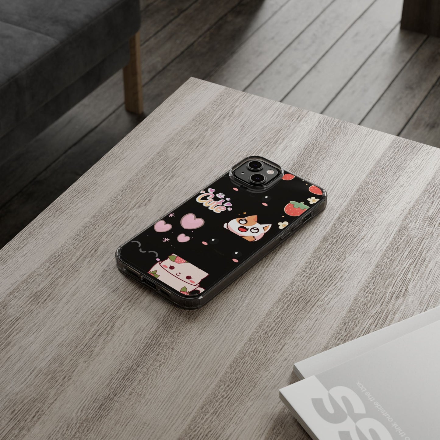 Phone Case, Kawaii Kitty Cute Clear Phone Cover, Fun Colorful Transparent Case, See thru iPhone Case, Charm Design, Gift for Cat Lovers,