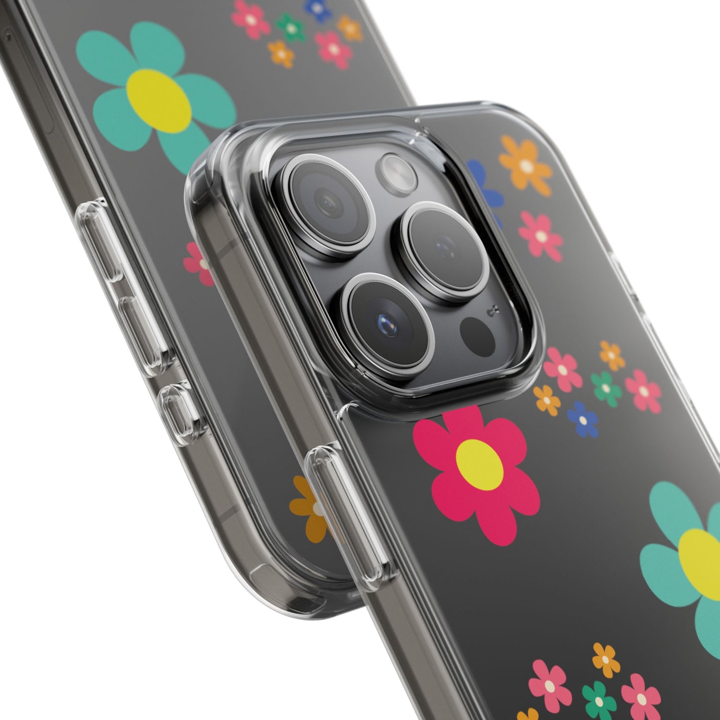 Phone Case, Cute Floral Transparent Cover, Retro Flower Power, Colorful and Happy, Clear Case Gift