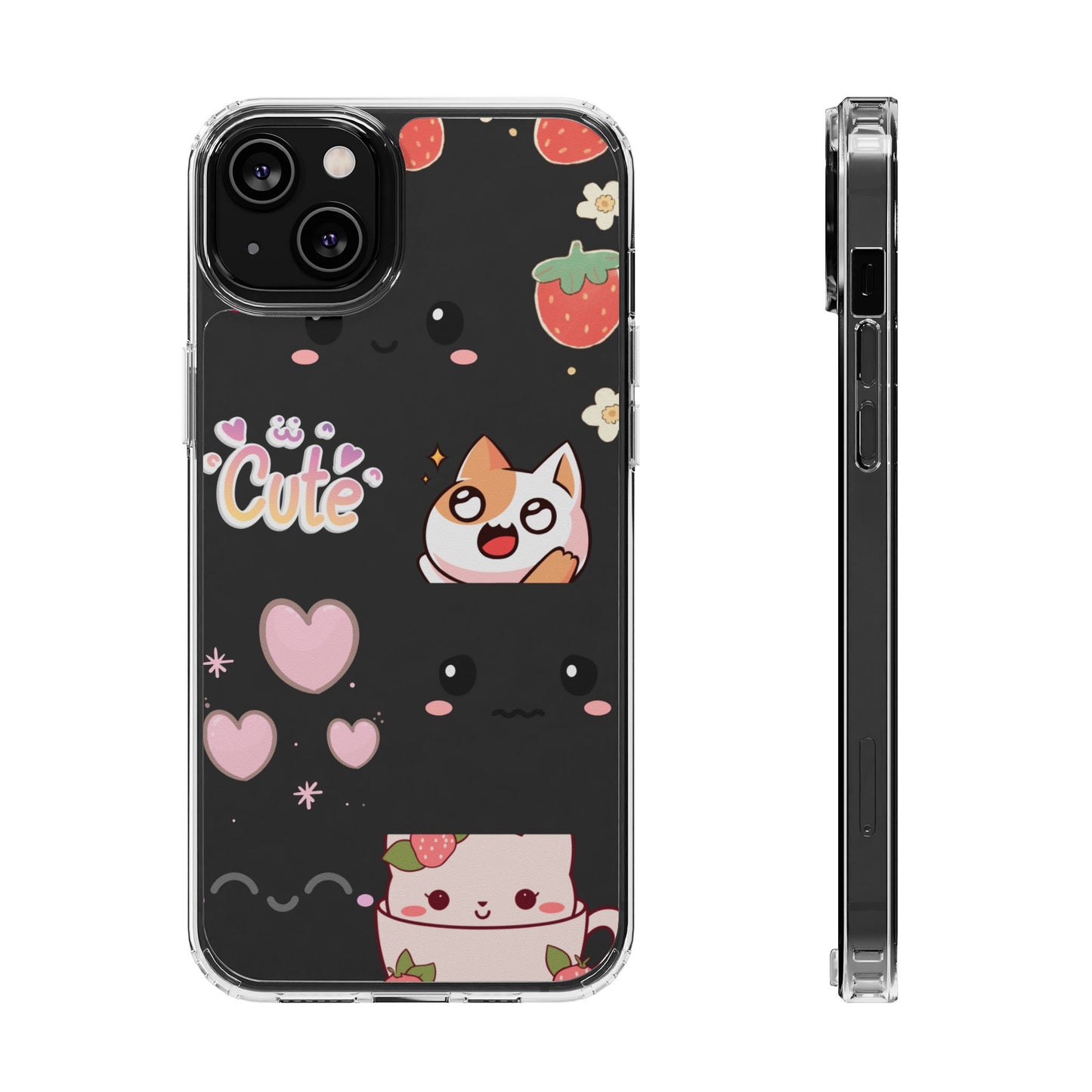 Phone Case, Kawaii Kitty Cute Clear Phone Cover, Fun Colorful Transparent Case, See thru iPhone Case, Charm Design, Gift for Cat Lovers,