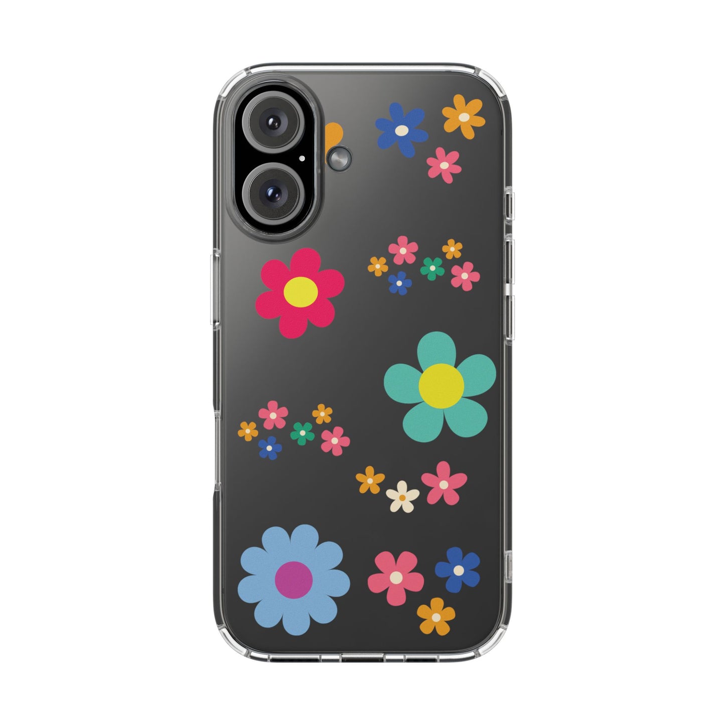 Phone Case, Cute Floral Transparent Cover, Retro Flower Power, Colorful and Happy, Clear Case Gift