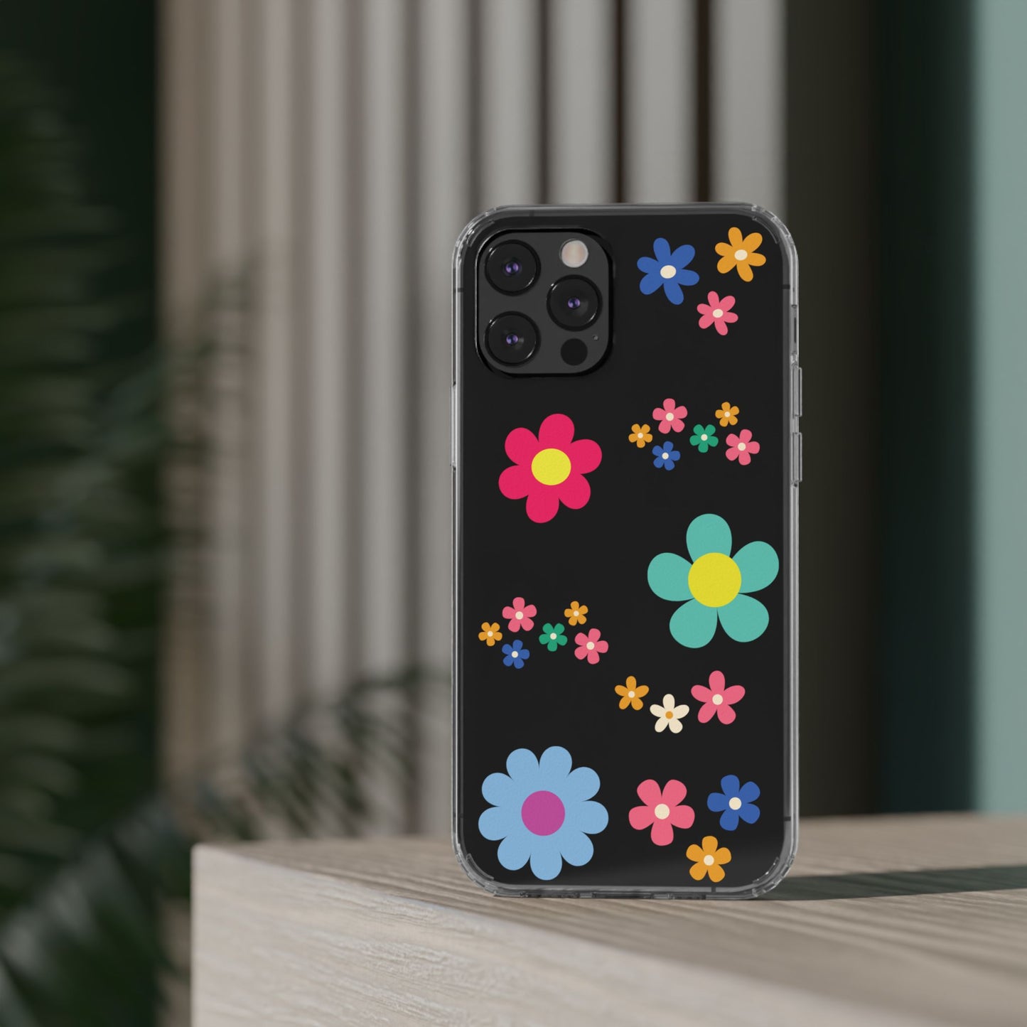 Phone Case, Cute Floral Transparent Cover, Retro Flower Power, Colorful and Happy, Clear Case Gift