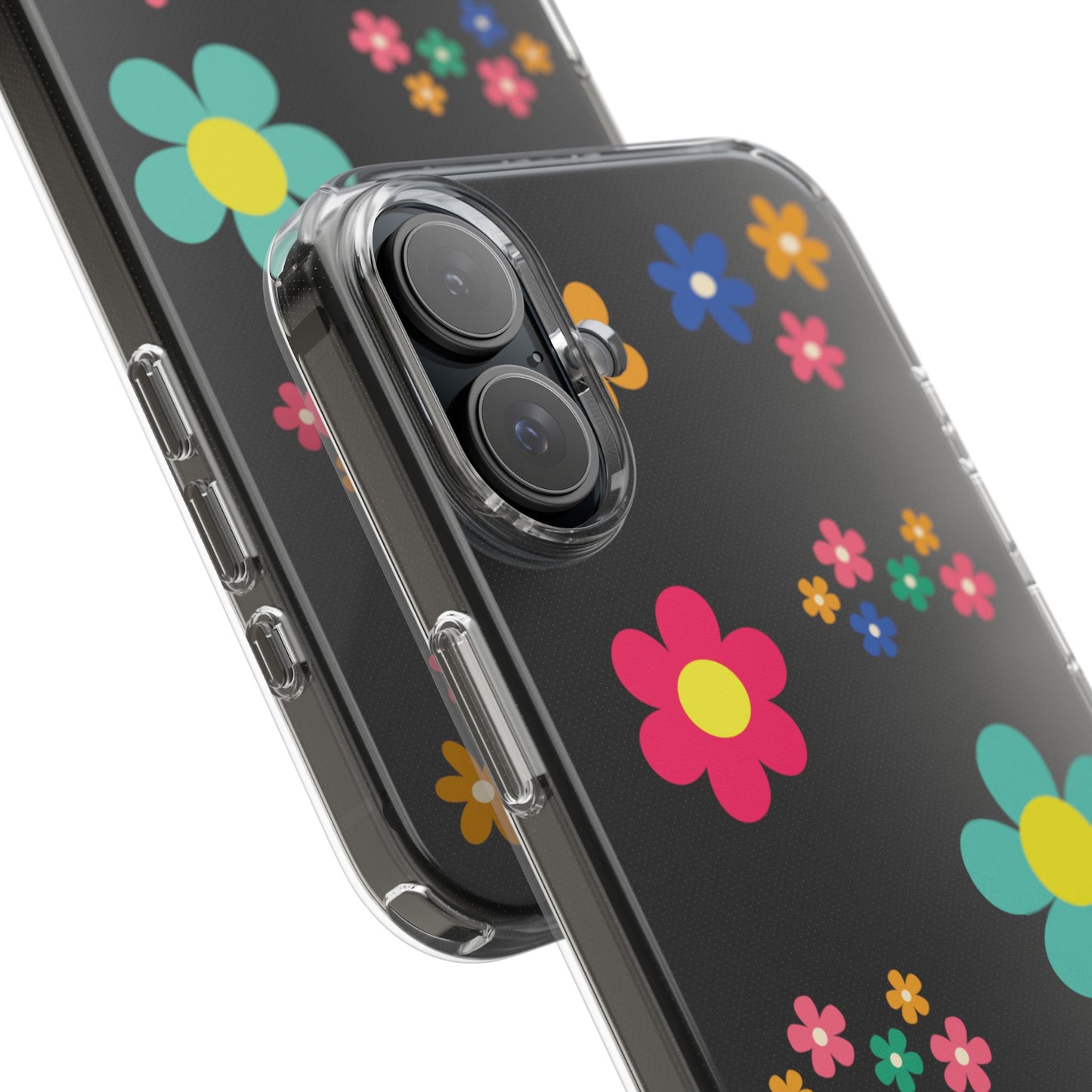 Phone Case, Cute Floral Transparent Cover, Retro Flower Power, Colorful and Happy, Clear Case Gift