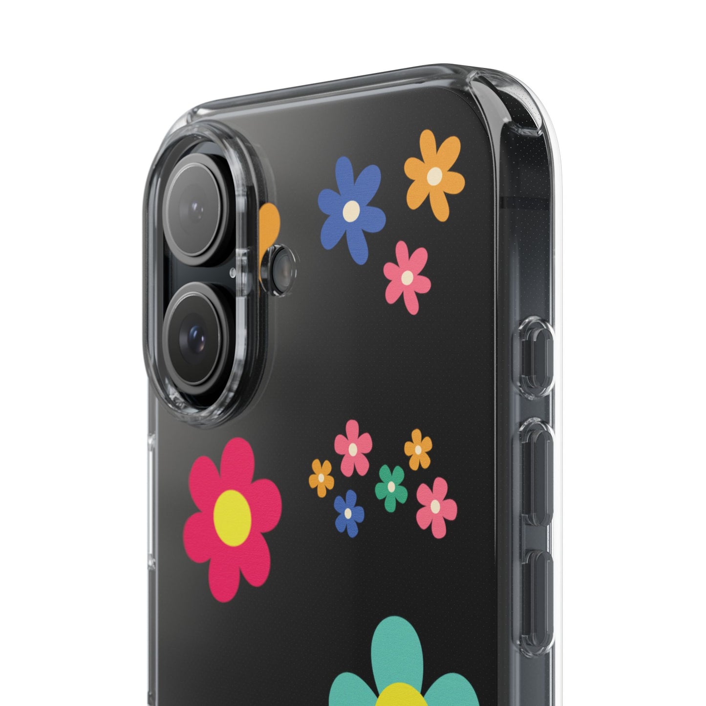 Phone Case, Cute Floral Transparent Cover, Retro Flower Power, Colorful and Happy, Clear Case Gift