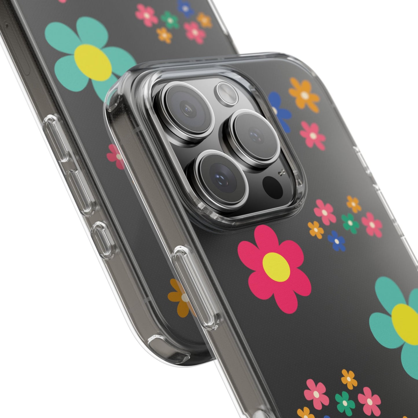 Phone Case, Cute Floral Transparent Cover, Retro Flower Power, Colorful and Happy, Clear Case Gift