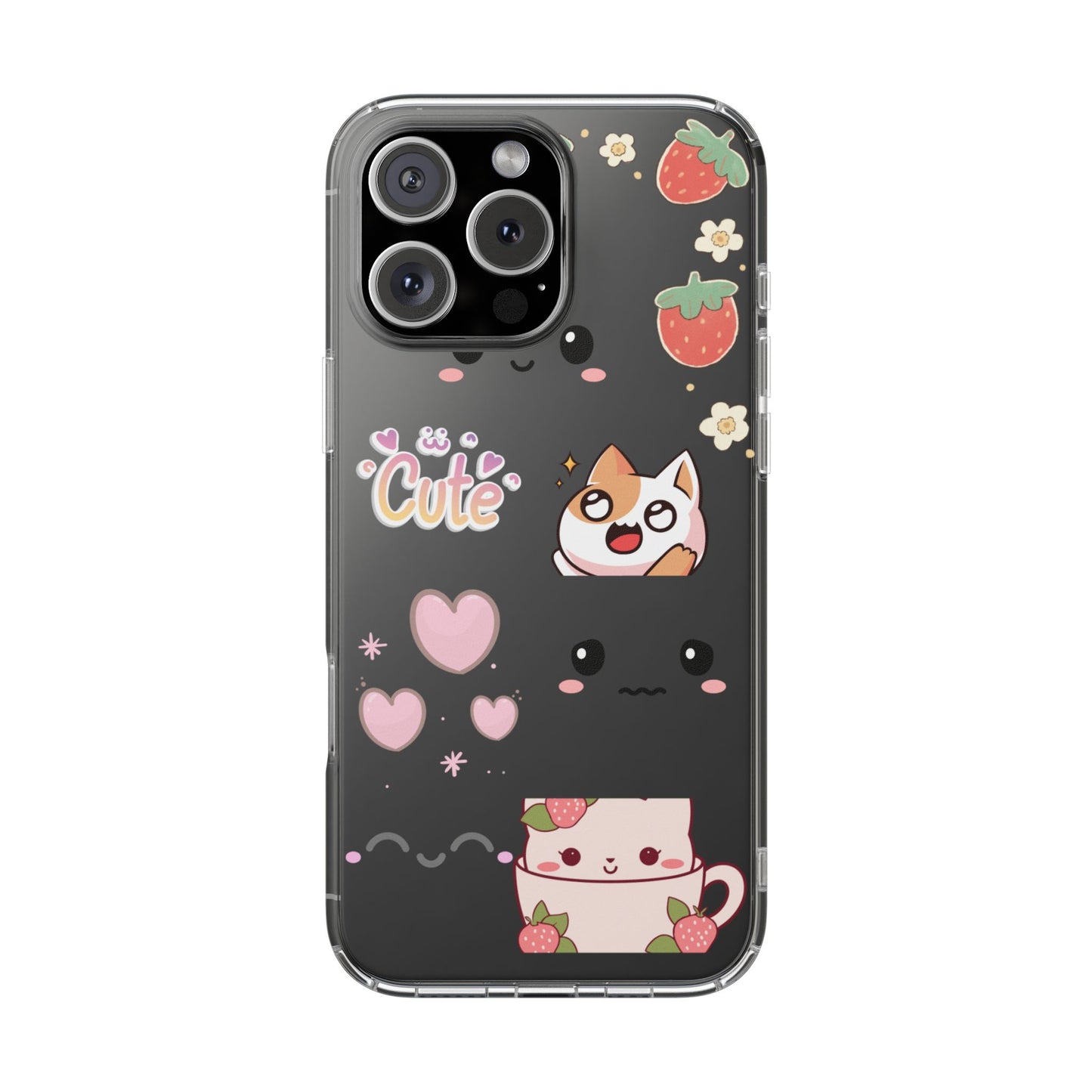 Phone Case, Kawaii Kitty Cute Clear Phone Cover, Fun Colorful Transparent Case, See thru iPhone Case, Charm Design, Gift for Cat Lovers,