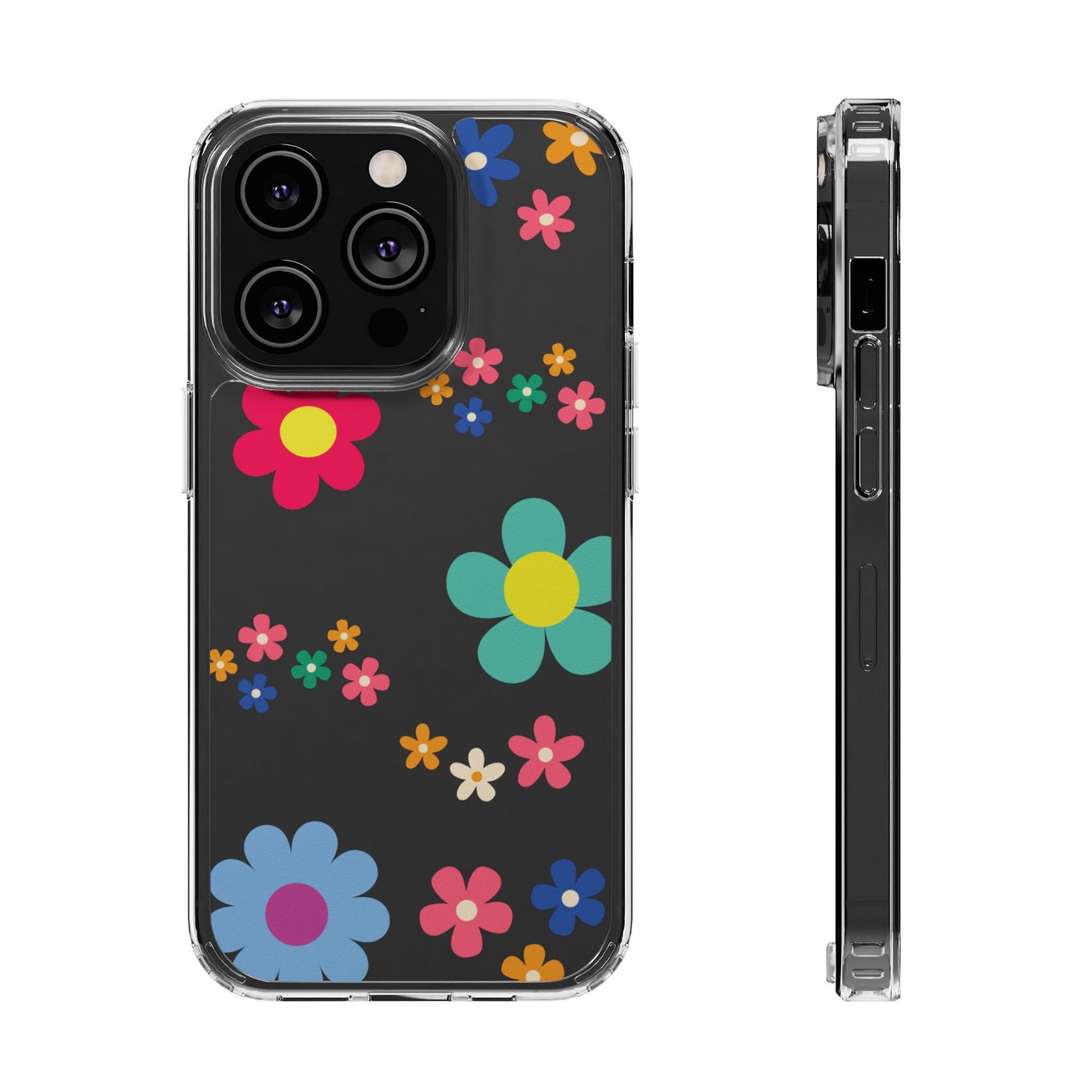 Phone Case, Cute Floral Transparent Cover, Retro Flower Power, Colorful and Happy, Clear Case Gift