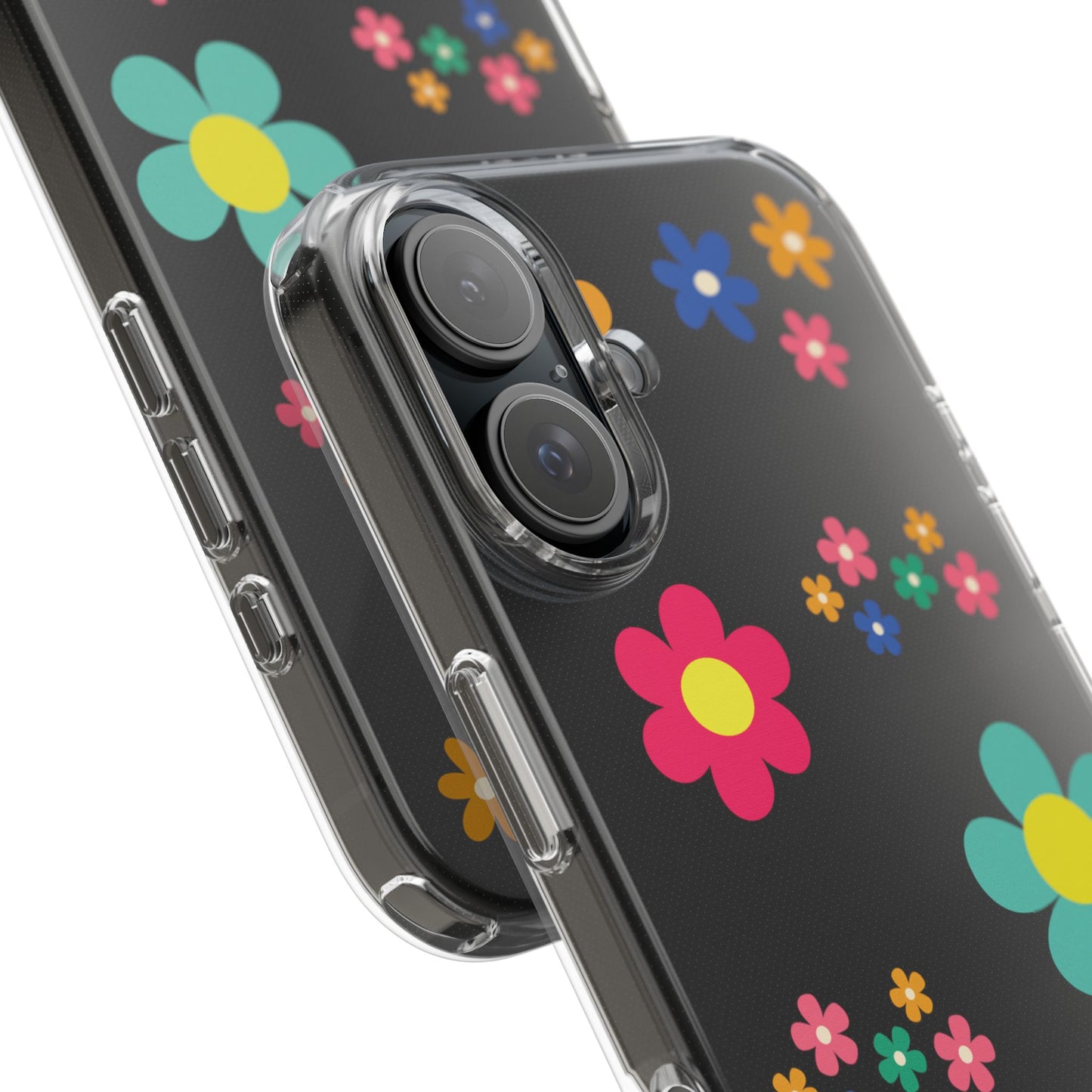 Phone Case, Cute Floral Transparent Cover, Retro Flower Power, Colorful and Happy, Clear Case Gift