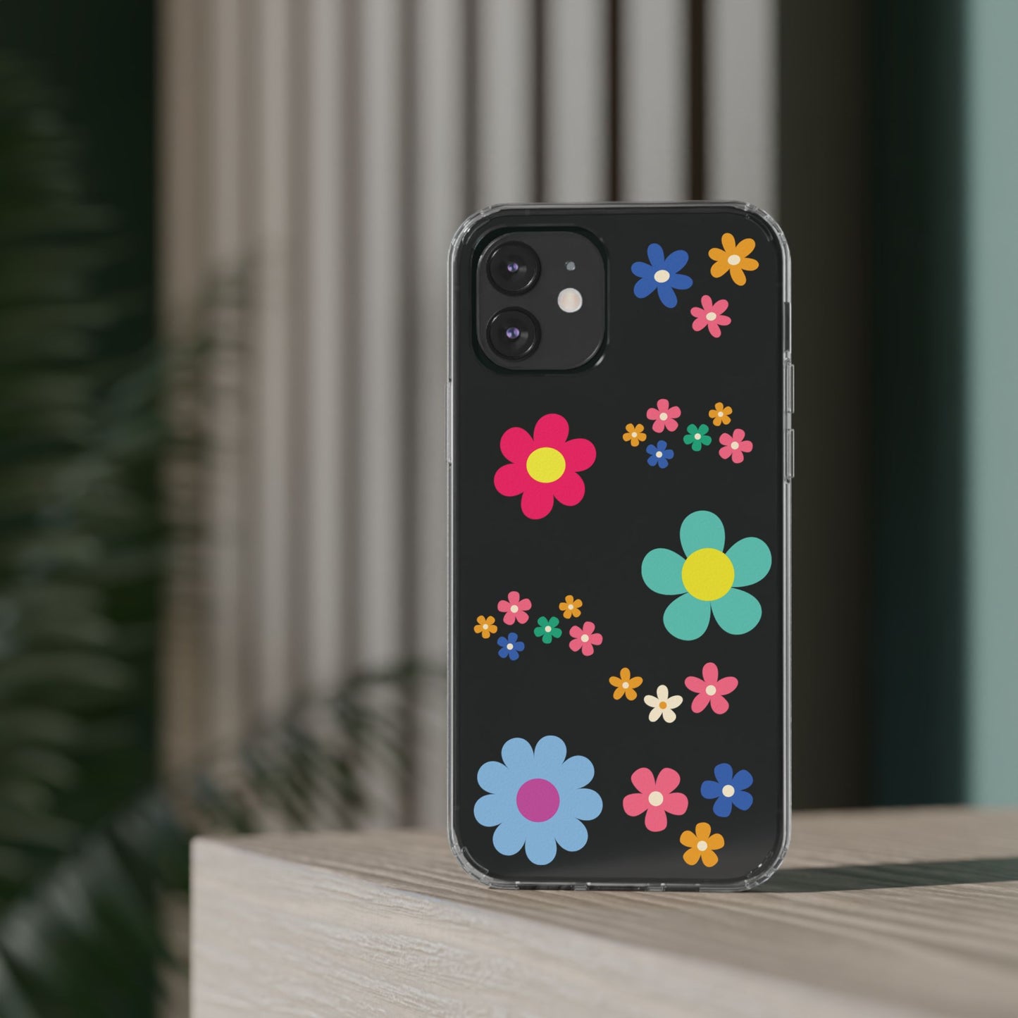 Phone Case, Cute Floral Transparent Cover, Retro Flower Power, Colorful and Happy, Clear Case Gift