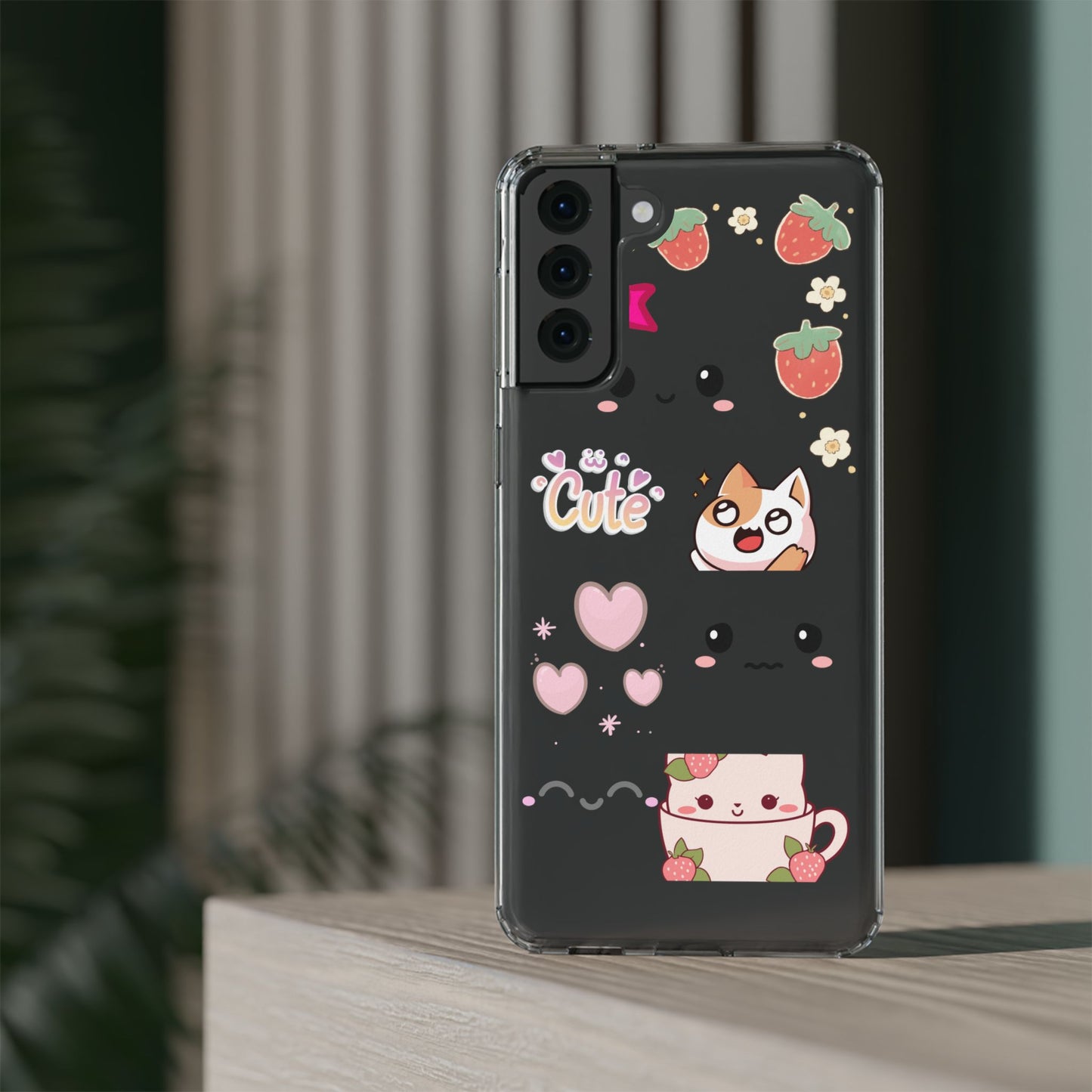 Phone Case, Kawaii Kitty Cute Clear Phone Cover, Fun Colorful Transparent Case, See thru iPhone Case, Charm Design, Gift for Cat Lovers,