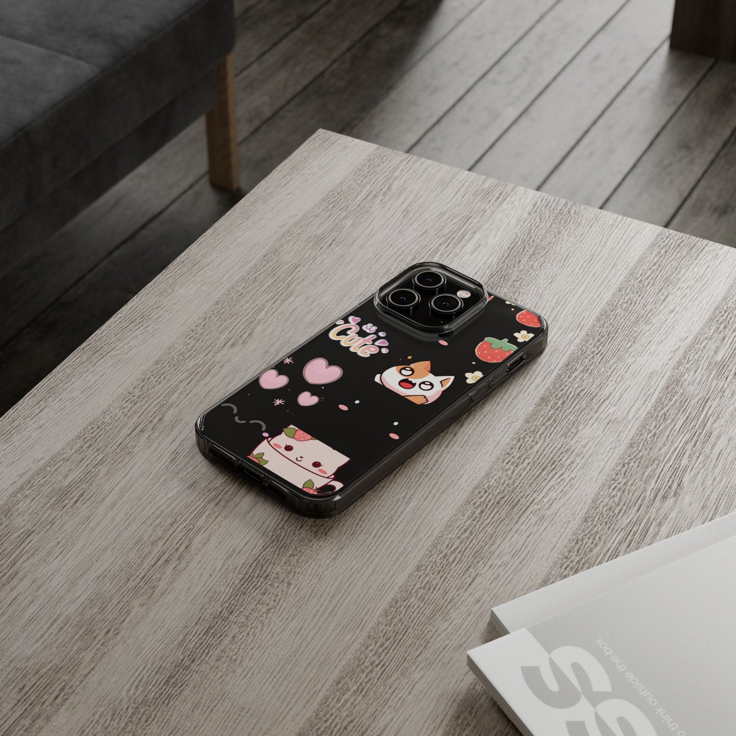 Phone Case, Kawaii Kitty Cute Clear Phone Cover, Fun Colorful Transparent Case, See thru iPhone Case, Charm Design, Gift for Cat Lovers,