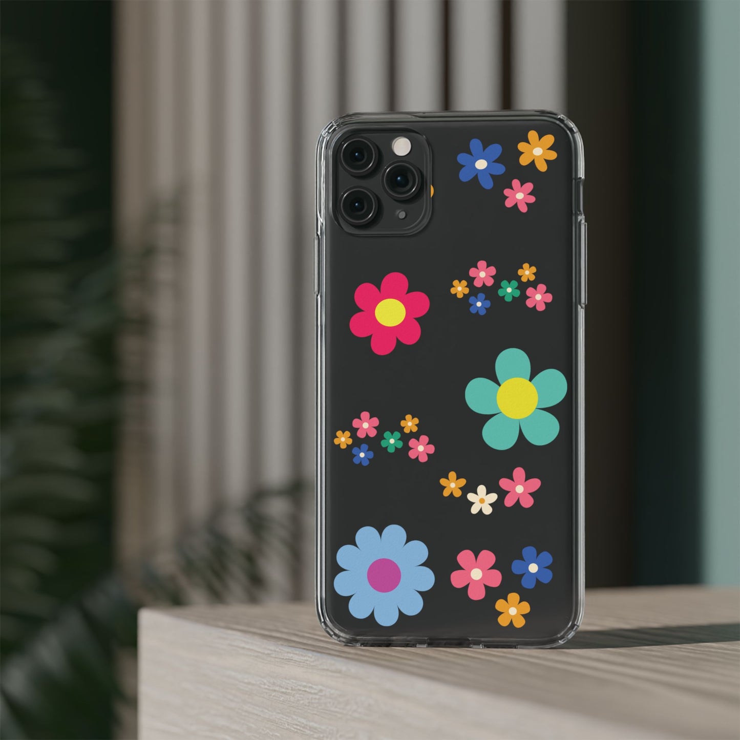 Phone Case, Cute Floral Transparent Cover, Retro Flower Power, Colorful and Happy, Clear Case Gift