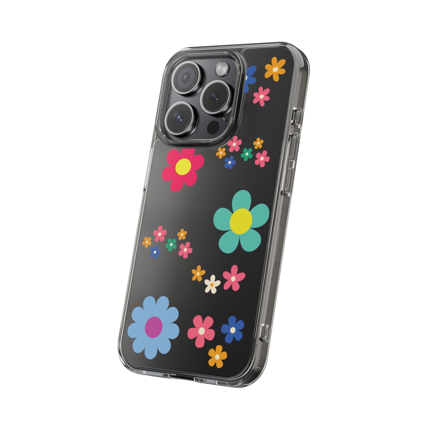 Phone Case, Cute Floral Transparent Cover, Retro Flower Power, Colorful and Happy, Clear Case Gift