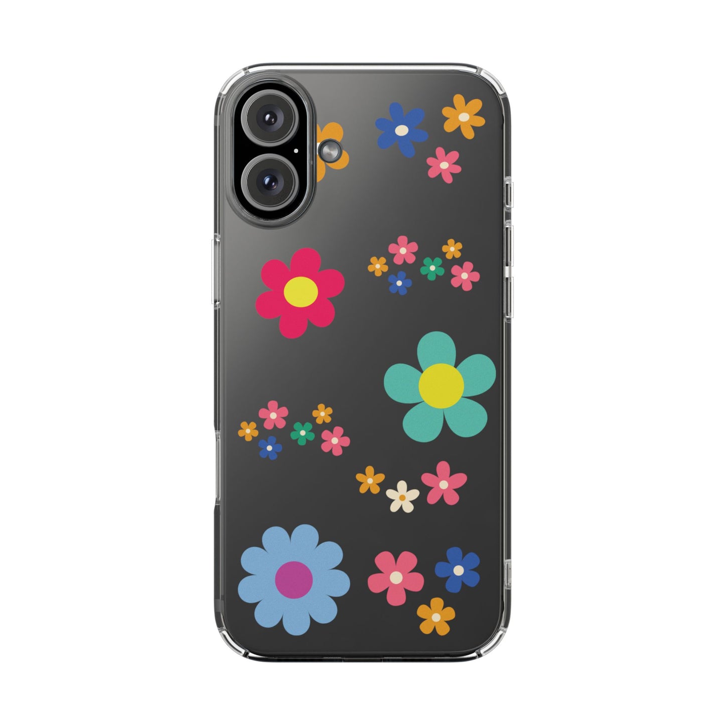 Phone Case, Cute Floral Transparent Cover, Retro Flower Power, Colorful and Happy, Clear Case Gift