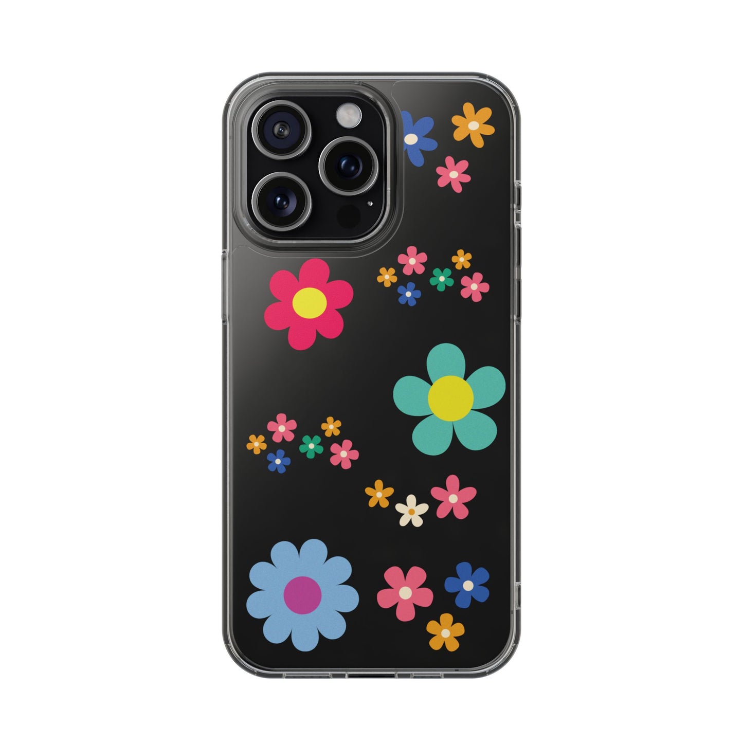 Phone Case, Cute Floral Transparent Cover, Retro Flower Power, Colorful and Happy, Clear Case Gift