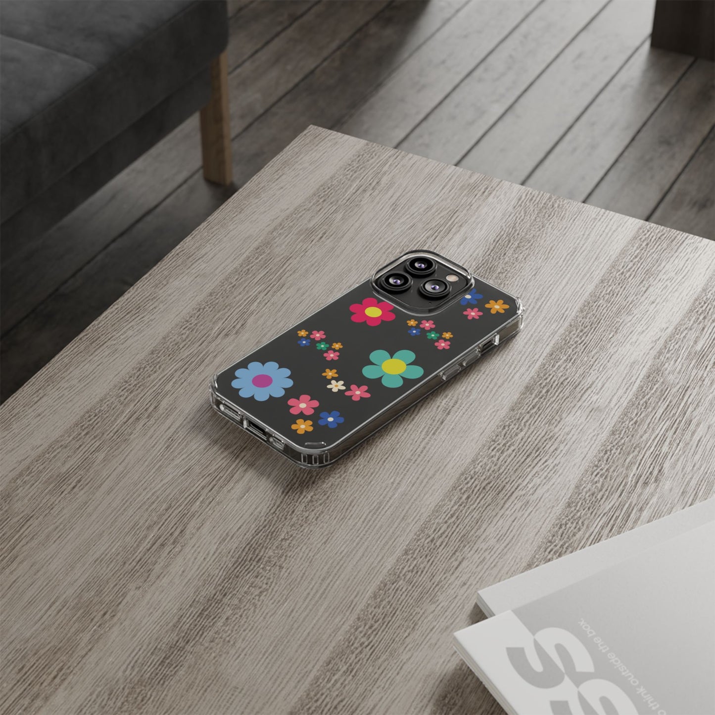 Phone Case, Cute Floral Transparent Cover, Retro Flower Power, Colorful and Happy, Clear Case Gift