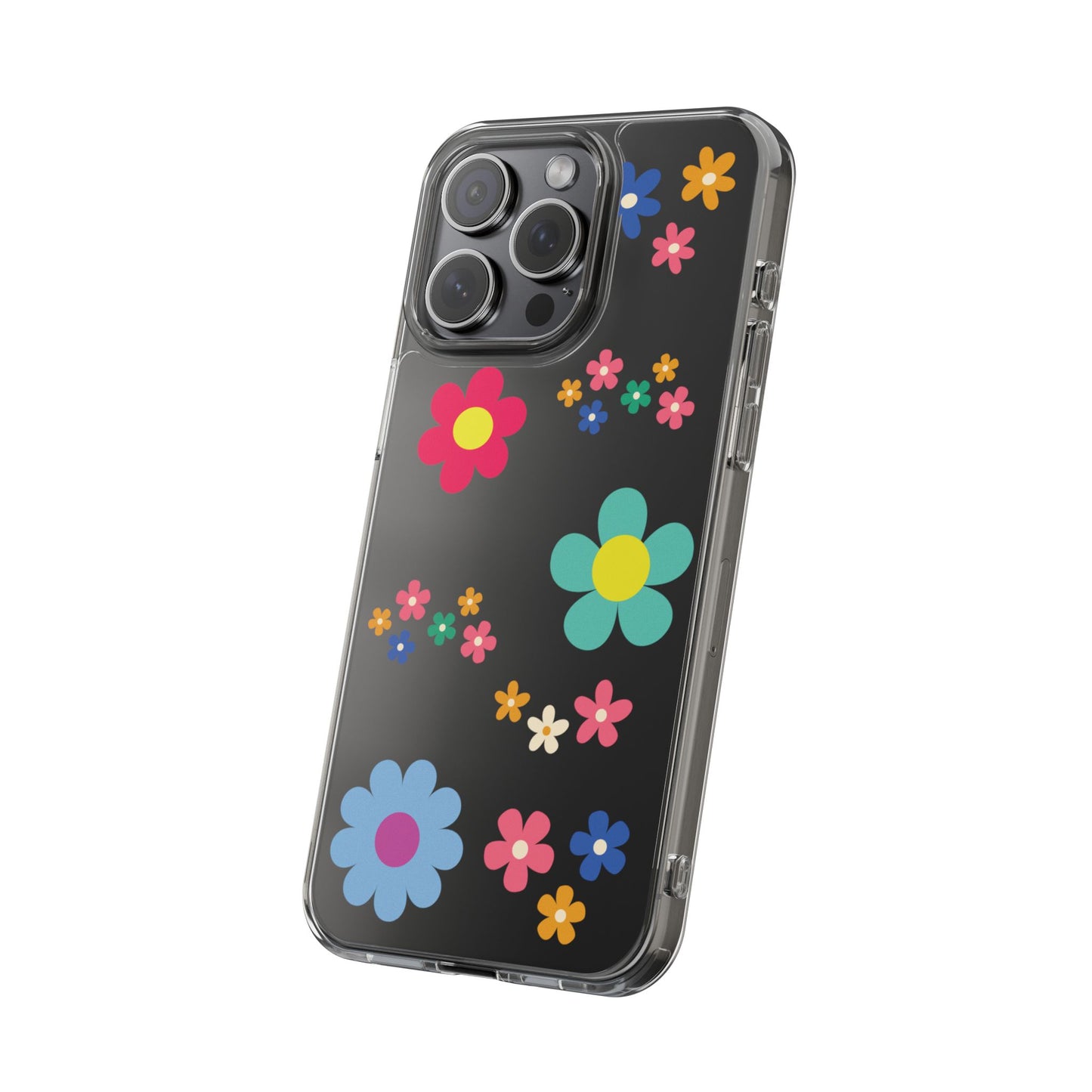 Phone Case, Cute Floral Transparent Cover, Retro Flower Power, Colorful and Happy, Clear Case Gift