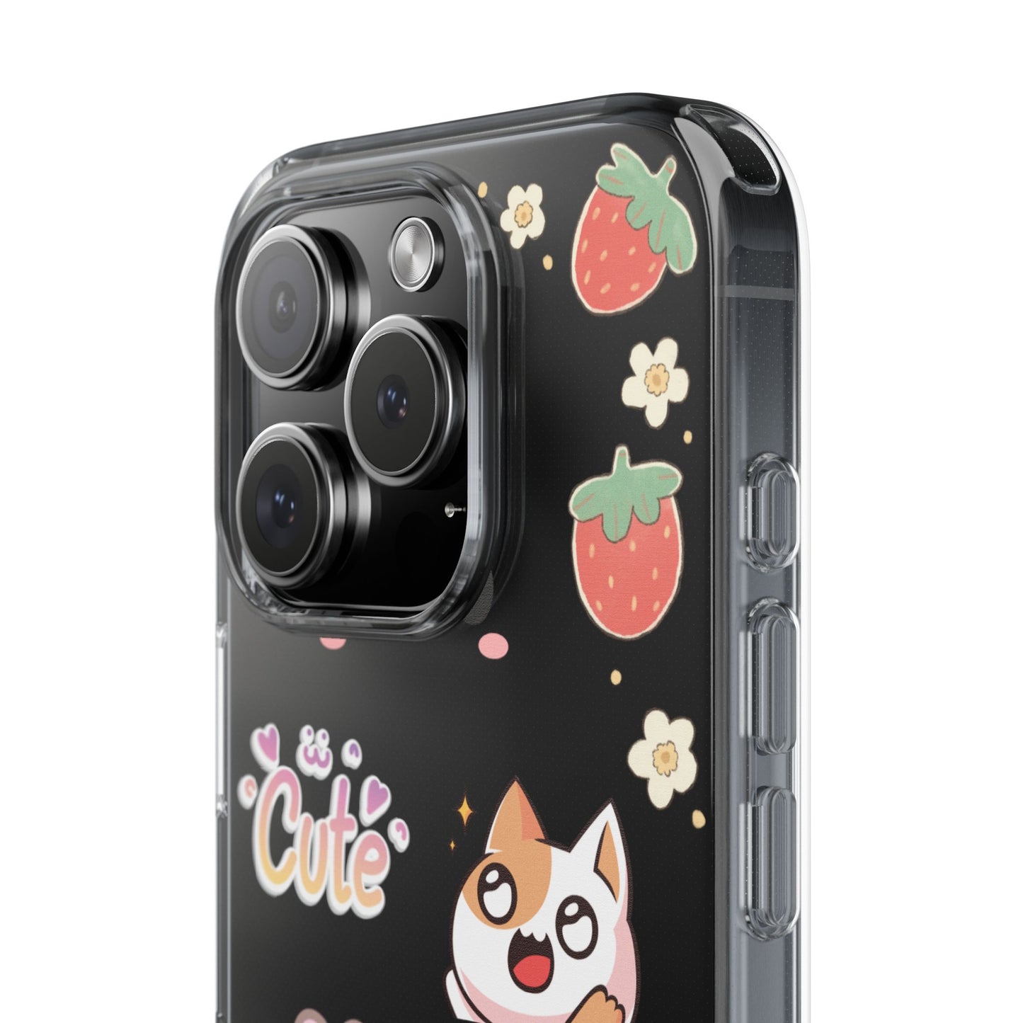 Phone Case, Kawaii Kitty Cute Clear Phone Cover, Fun Colorful Transparent Case, See thru iPhone Case, Charm Design, Gift for Cat Lovers,