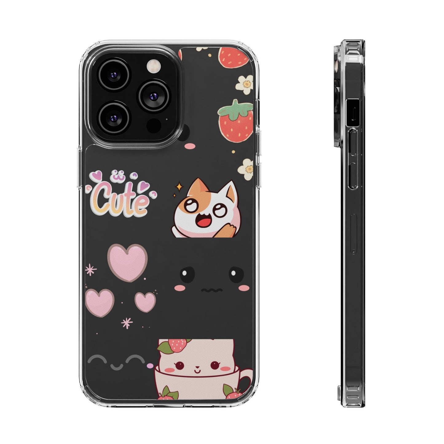 Phone Case, Kawaii Kitty Cute Clear Phone Cover, Fun Colorful Transparent Case, See thru iPhone Case, Charm Design, Gift for Cat Lovers,