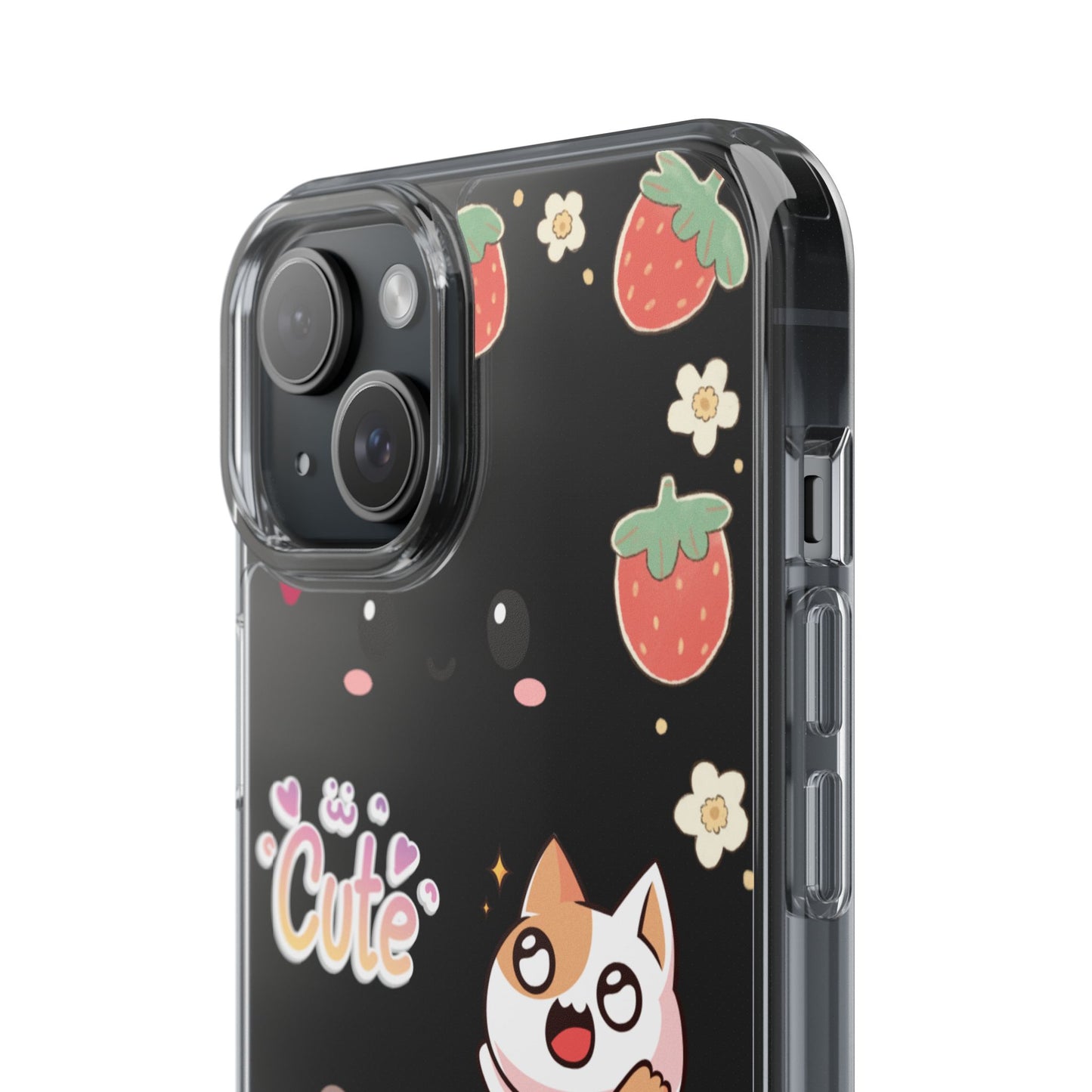 Phone Case, Kawaii Kitty Cute Clear Phone Cover, Fun Colorful Transparent Case, See thru iPhone Case, Charm Design, Gift for Cat Lovers,