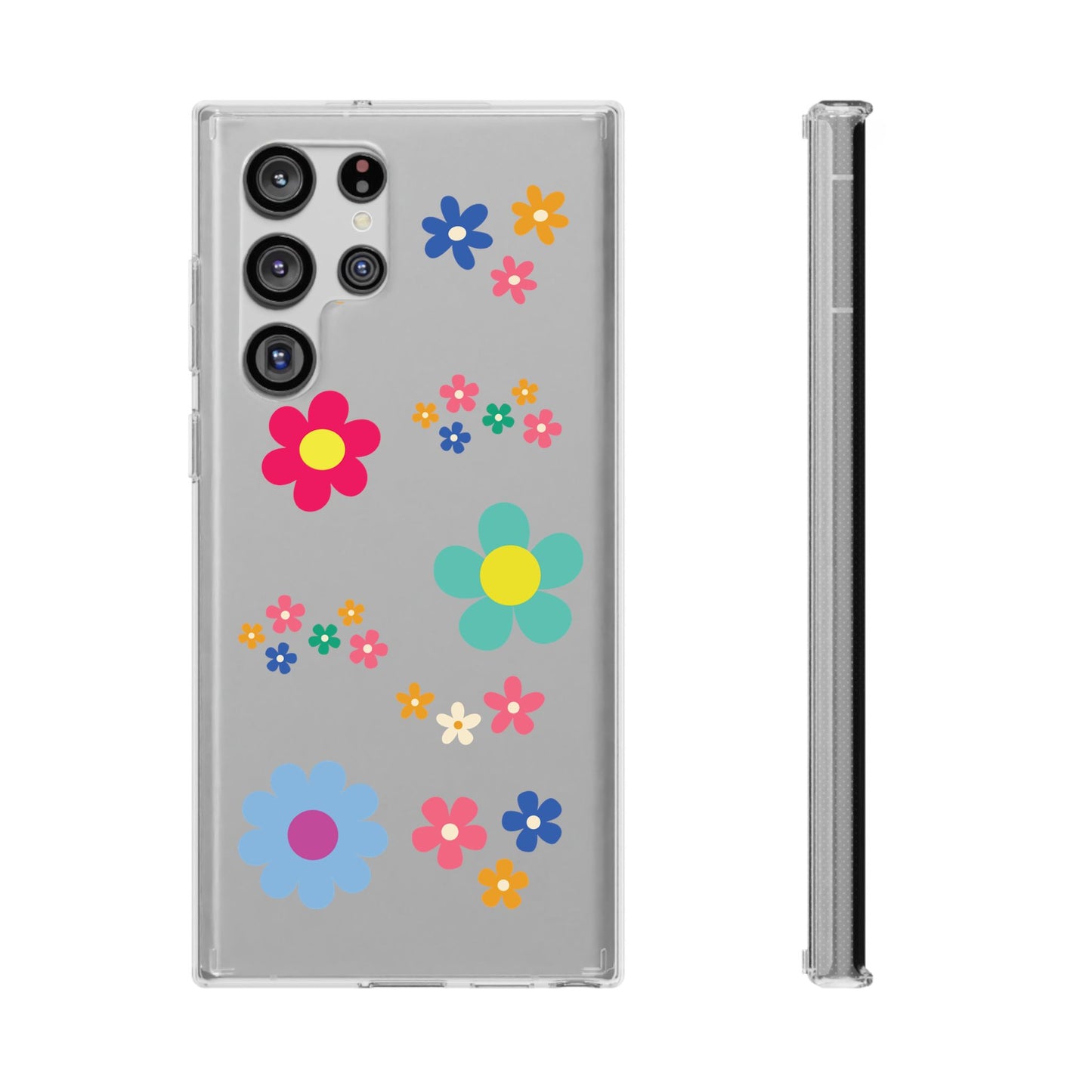 Phone Case, Cute Floral Transparent Cover, Retro Flower Power, Colorful and Happy, Clear Case Gift