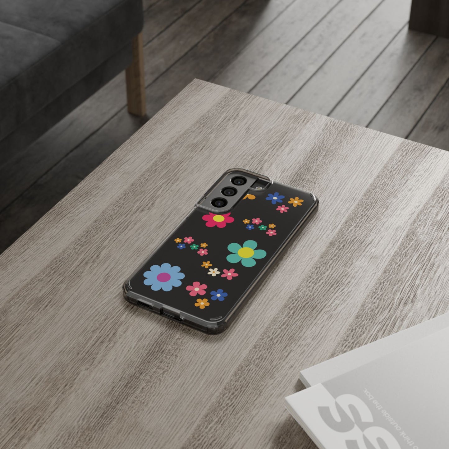 Phone Case, Cute Floral Transparent Cover, Retro Flower Power, Colorful and Happy, Clear Case Gift