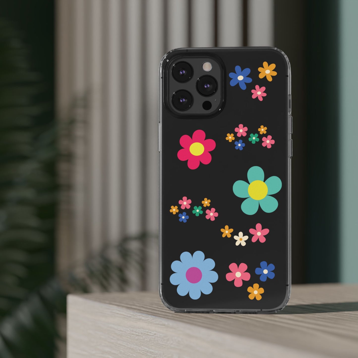Phone Case, Cute Floral Transparent Cover, Retro Flower Power, Colorful and Happy, Clear Case Gift