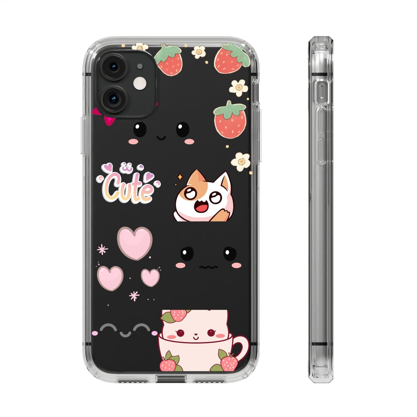 Phone Case, Kawaii Kitty Cute Clear Phone Cover, Fun Colorful Transparent Case, See thru iPhone Case, Charm Design, Gift for Cat Lovers,