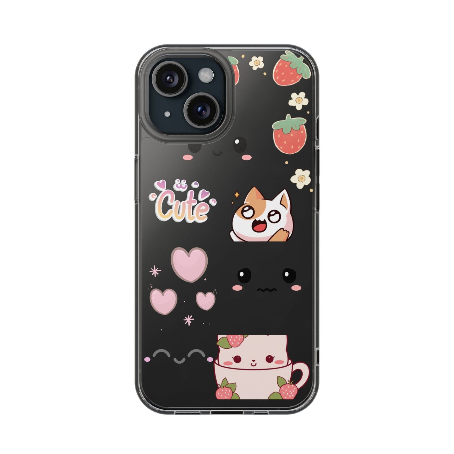 Phone Case, Kawaii Kitty Cute Clear Phone Cover, Fun Colorful Transparent Case, See thru iPhone Case, Charm Design, Gift for Cat Lovers,