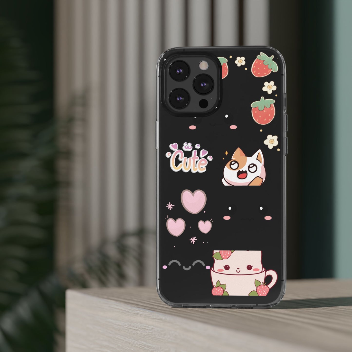 Phone Case, Kawaii Kitty Cute Clear Phone Cover, Fun Colorful Transparent Case, See thru iPhone Case, Charm Design, Gift for Cat Lovers,