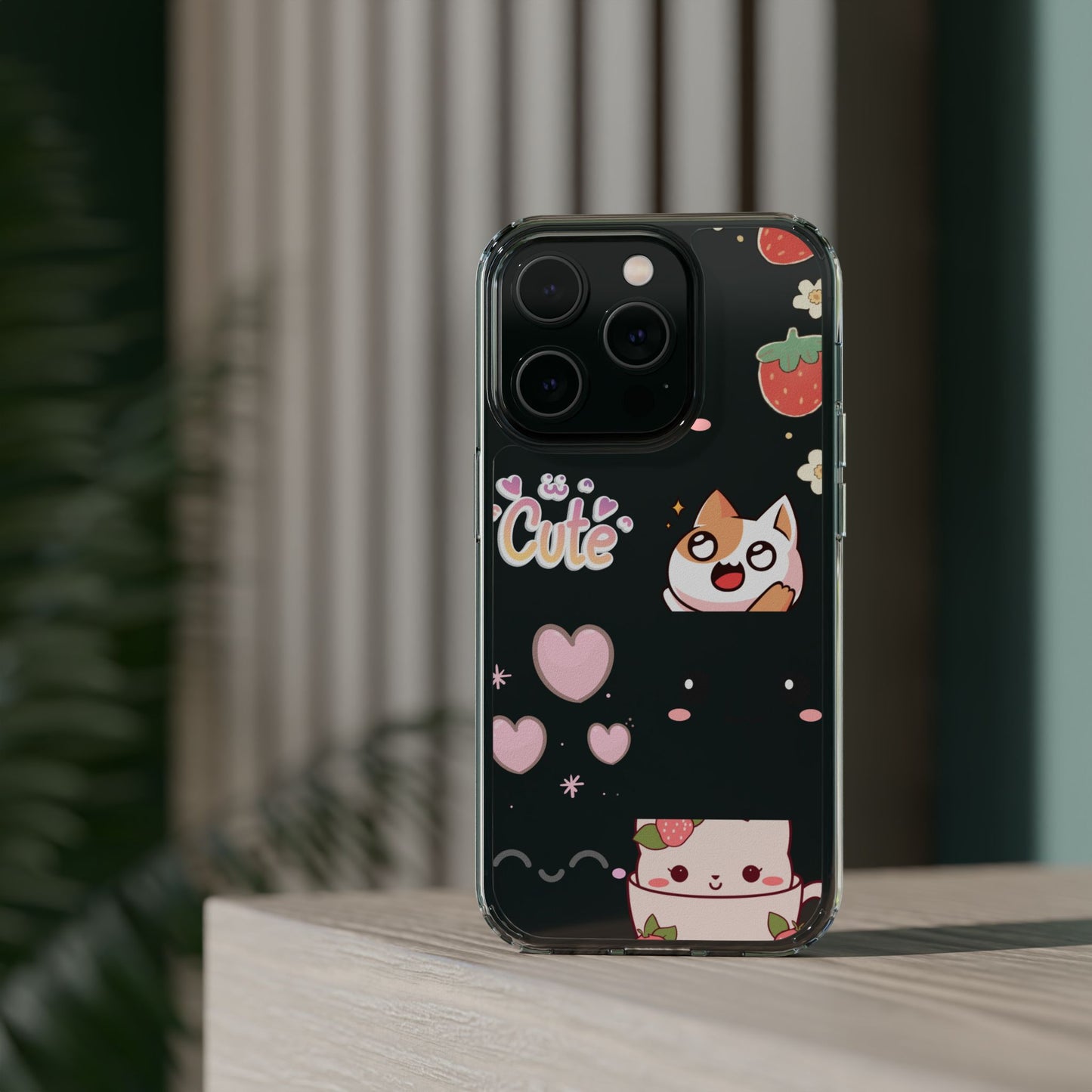 Phone Case, Kawaii Kitty Cute Clear Phone Cover, Fun Colorful Transparent Case, See thru iPhone Case, Charm Design, Gift for Cat Lovers,