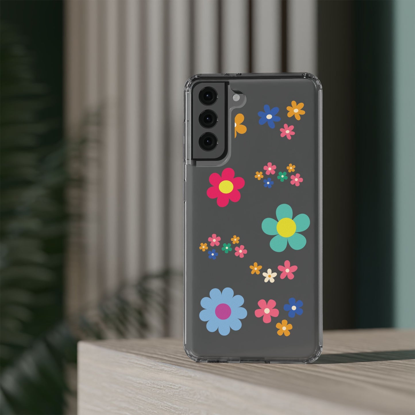 Phone Case, Cute Floral Transparent Cover, Retro Flower Power, Colorful and Happy, Clear Case Gift
