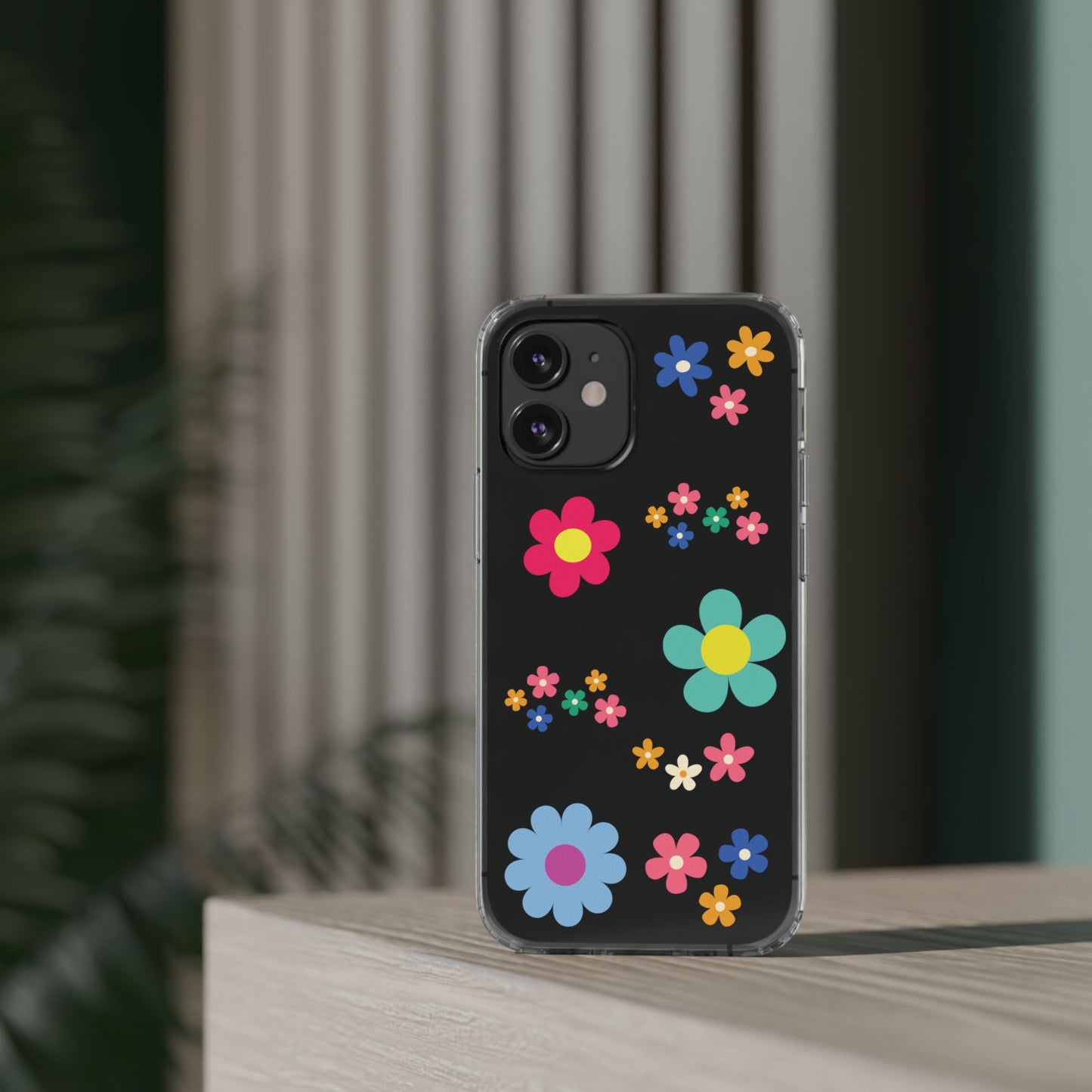 Phone Case, Cute Floral Transparent Cover, Retro Flower Power, Colorful and Happy, Clear Case Gift