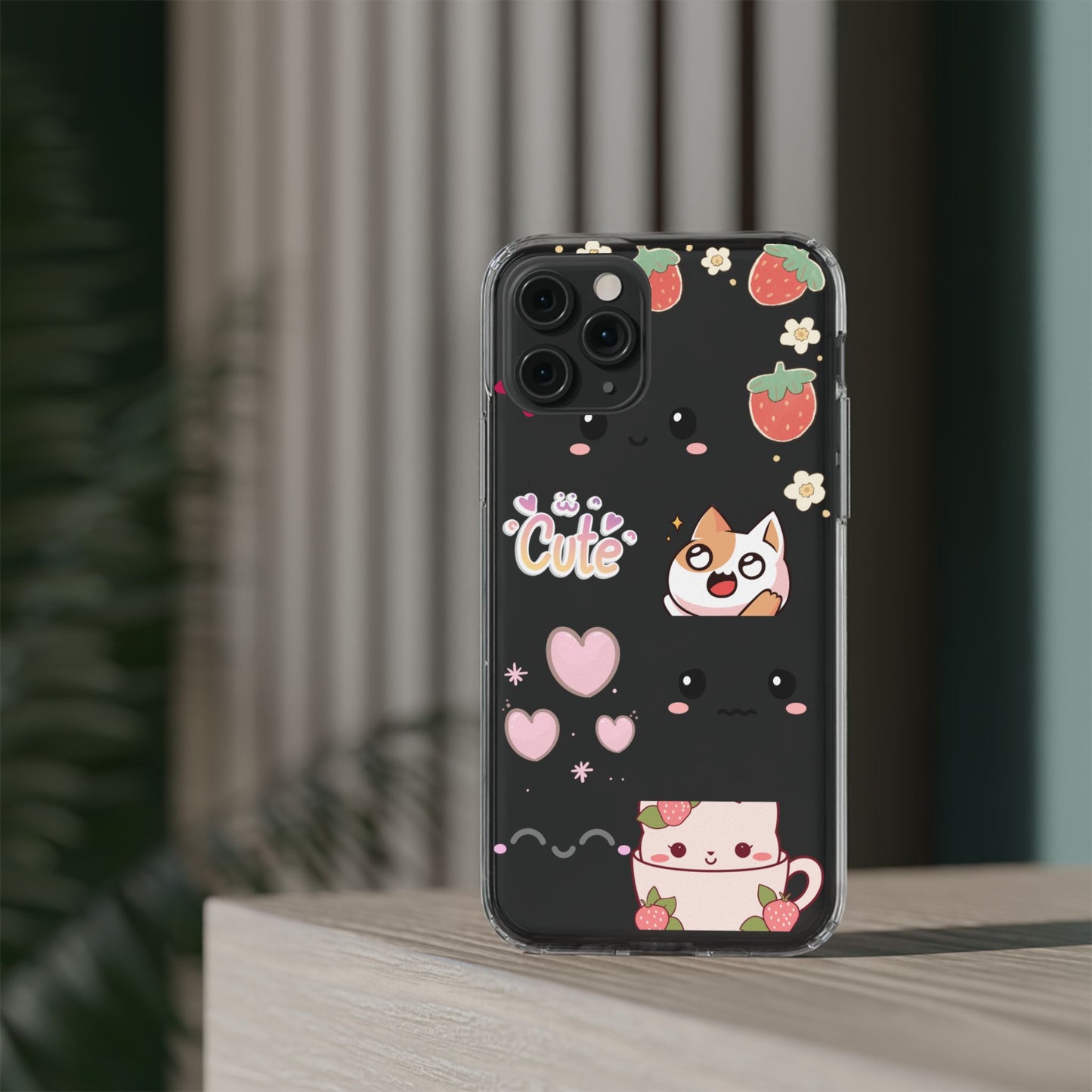 Phone Case, Kawaii Kitty Cute Clear Phone Cover, Fun Colorful Transparent Case, See thru iPhone Case, Charm Design, Gift for Cat Lovers,