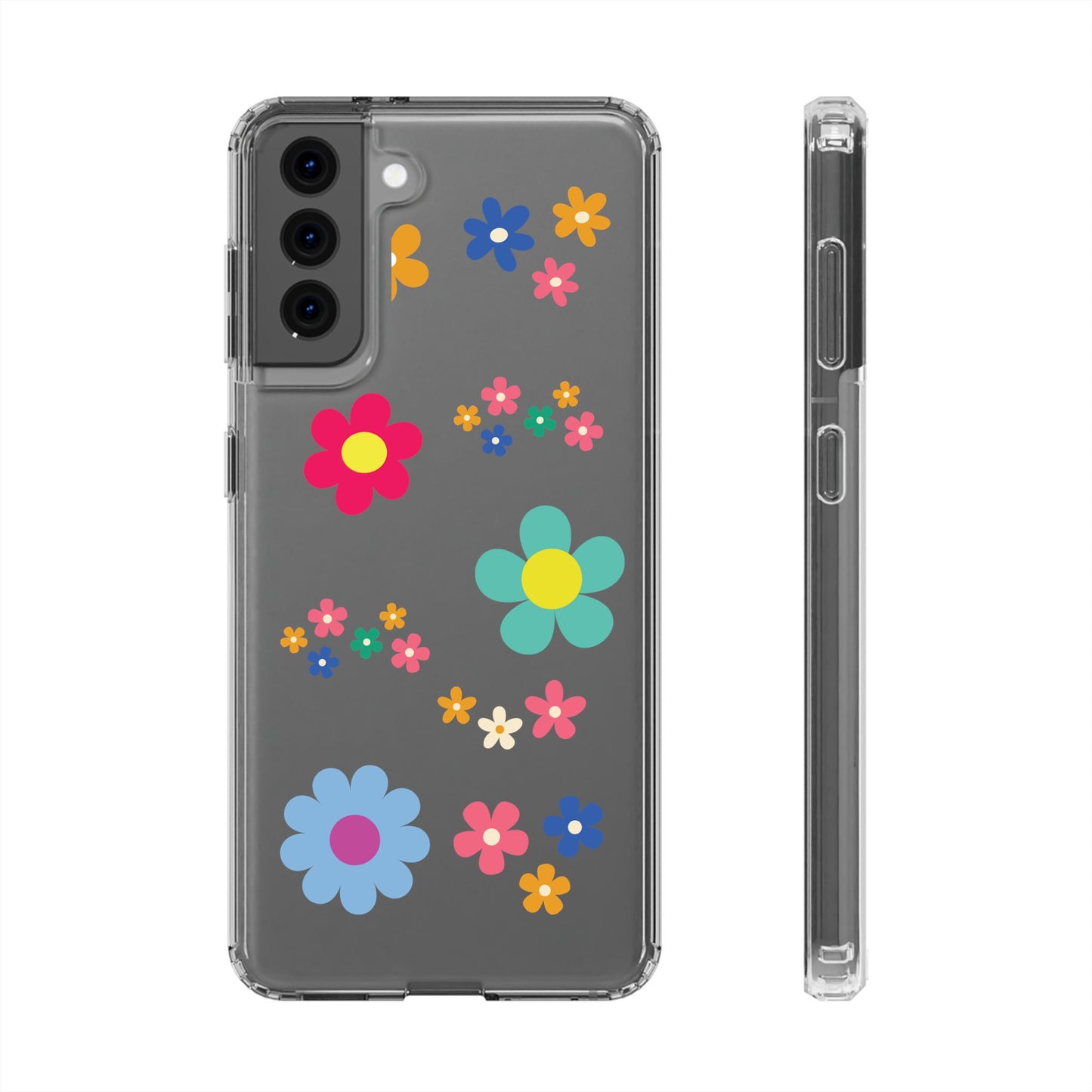 Phone Case, Cute Floral Transparent Cover, Retro Flower Power, Colorful and Happy, Clear Case Gift