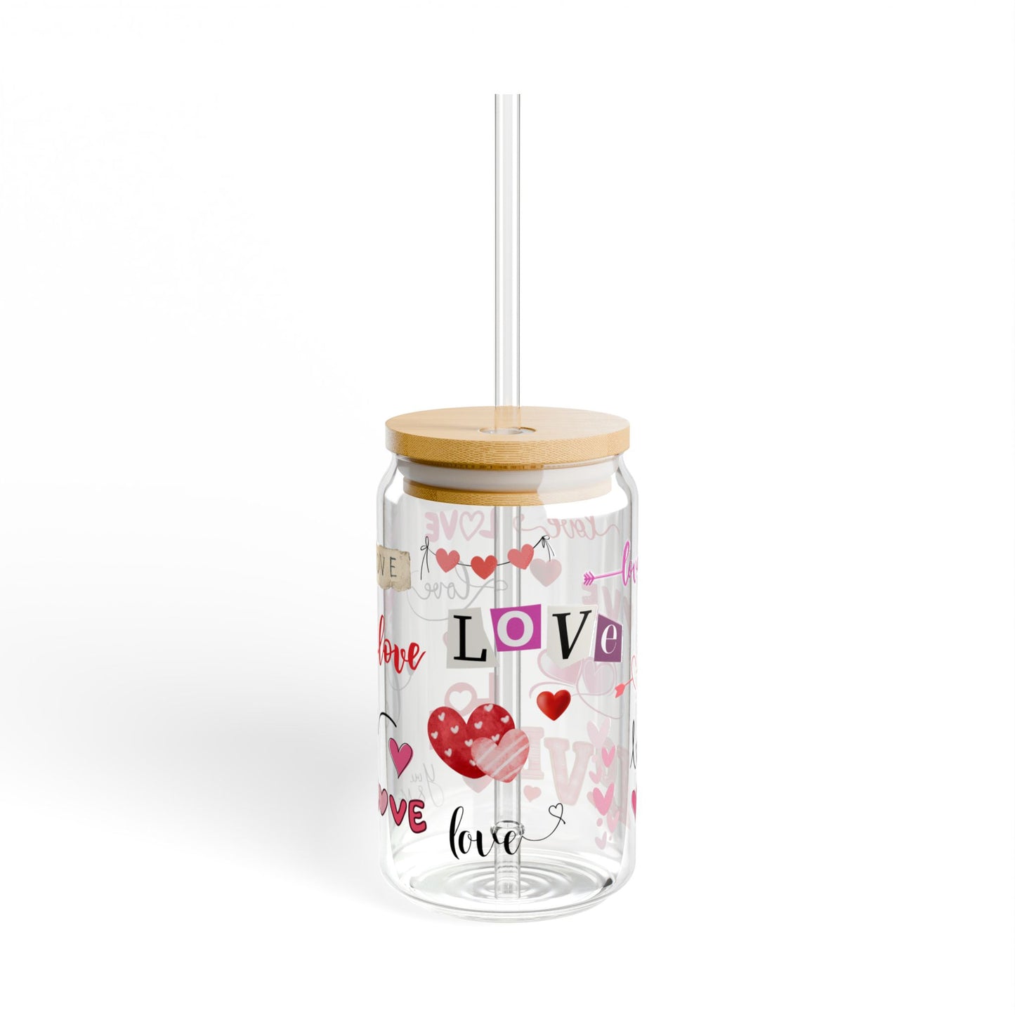 Valentine Love Sipper Glass, Romantic Drinkware for Couples, Heart Pattern Tumbler, Gift for Valentine's Day, Wedding Anniversary Present,