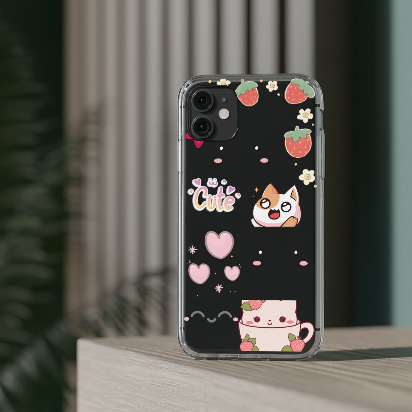 Phone Case, Kawaii Kitty Cute Clear Phone Cover, Fun Colorful Transparent Case, See thru iPhone Case, Charm Design, Gift for Cat Lovers,