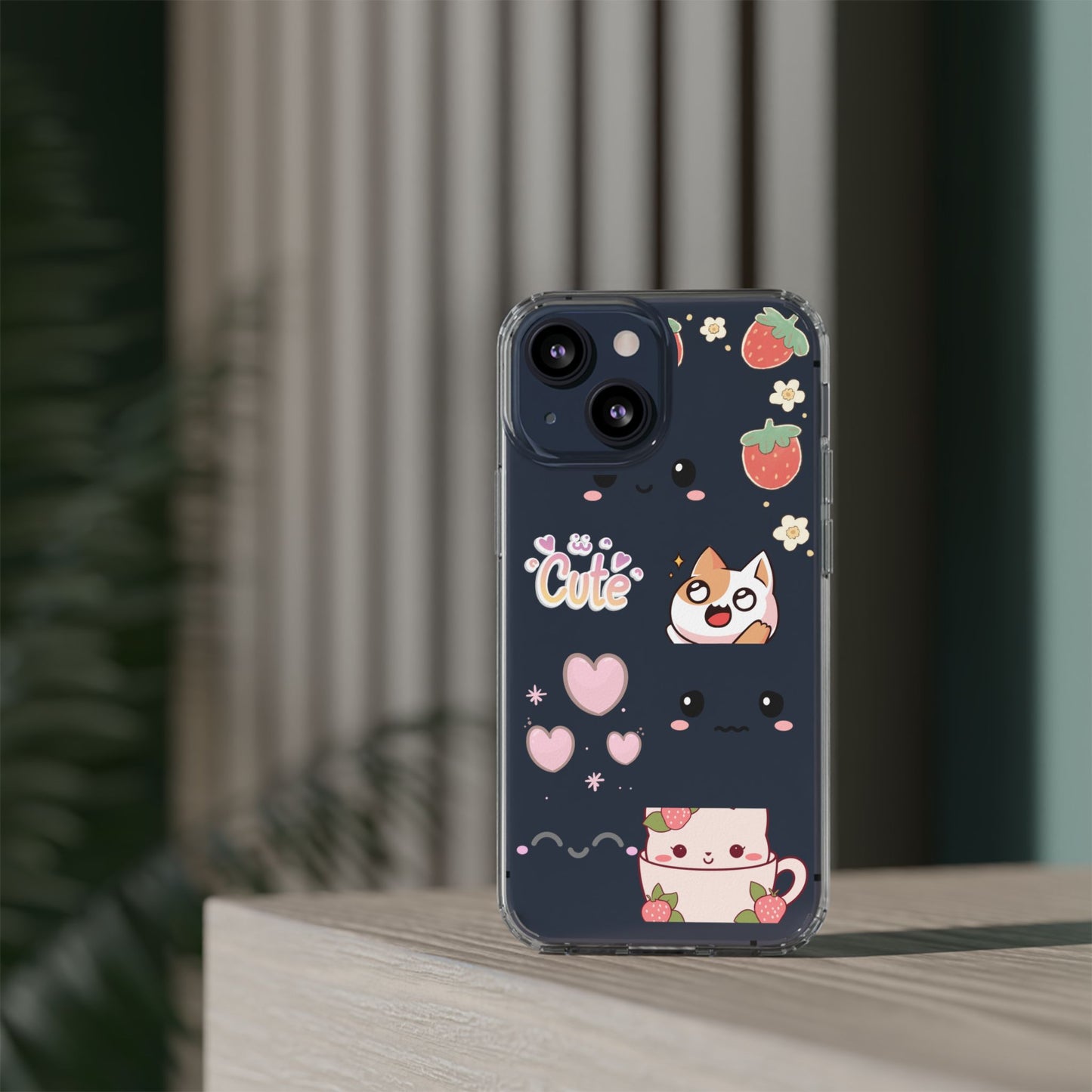 Phone Case, Kawaii Kitty Cute Clear Phone Cover, Fun Colorful Transparent Case, See thru iPhone Case, Charm Design, Gift for Cat Lovers,